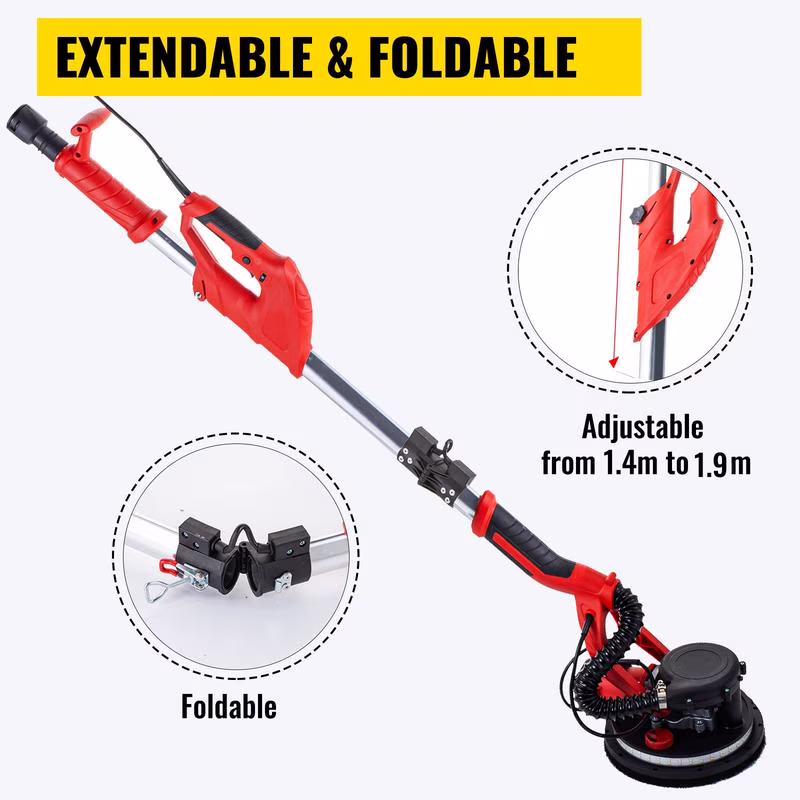 Drywall Sander 850W, Electric Drywall Sander, Electric Sander, with LED Strip Light and Vacuum Bag, Variable Speed 800-1750 RPM, Foldable Sheetrock Sander, with Telescope Handle, Wall Sander(Red 850W with LED Strip Light) - Image 5