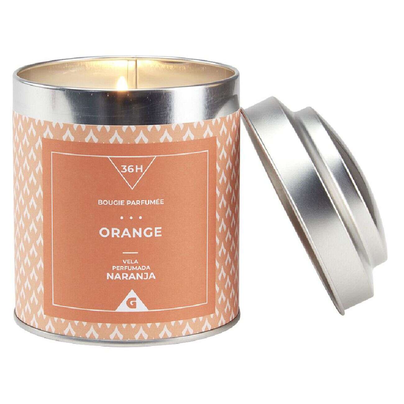 Bougie dans pot en métal senteur orange 36H