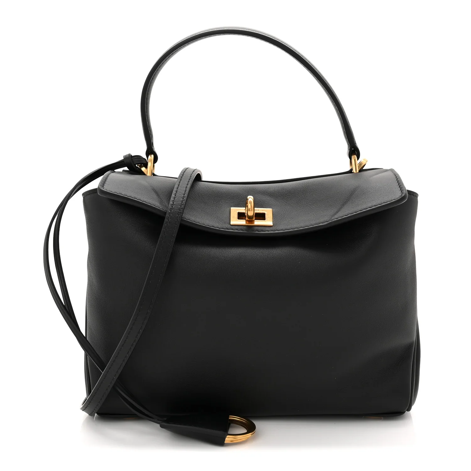 Natural Smooth Calfskin Mini Rodeo Top Handle Handbag Black