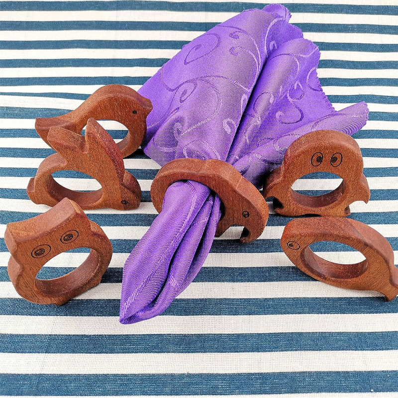 Handmade Wood Napkin Rings Set of 6, Cute Animal Shape Table Decor for Christmas, Thanksgiving and Other Holiday Parties