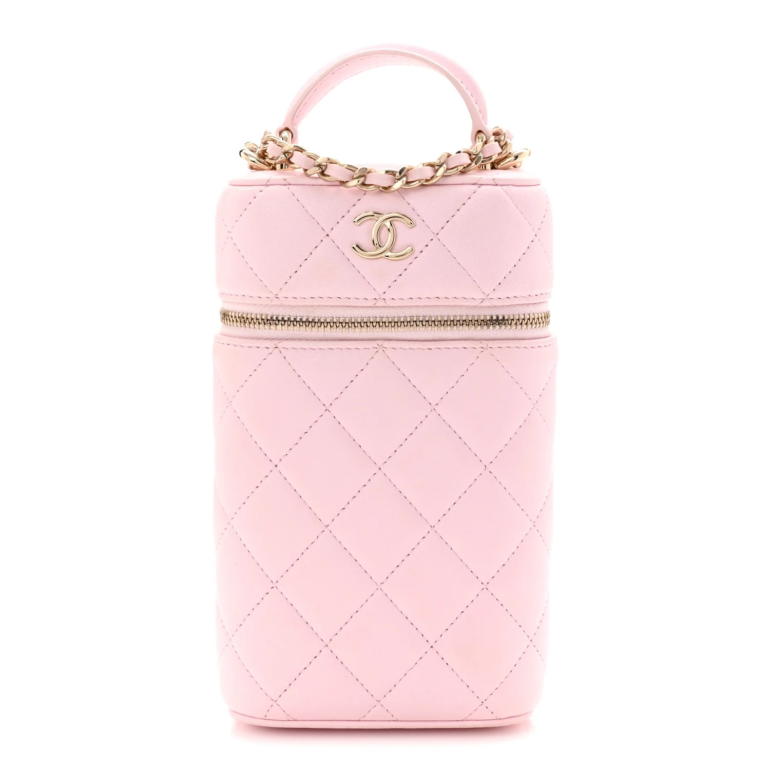 Lambskin Quilted Vertical Vanity Case With Chain Light Pink