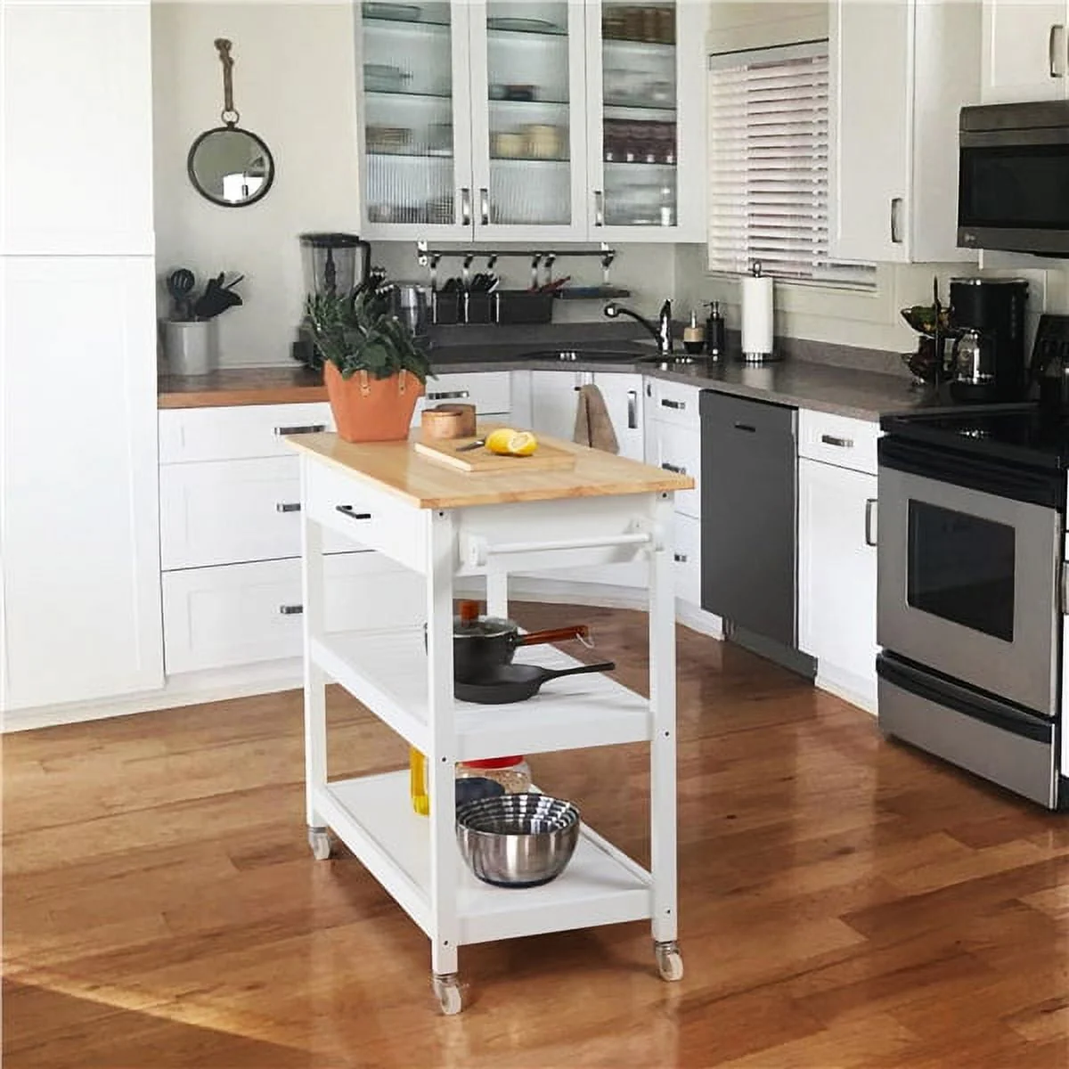 Easyfashion 40" W Kitchen Island Cart with Storage, White(Espresso)