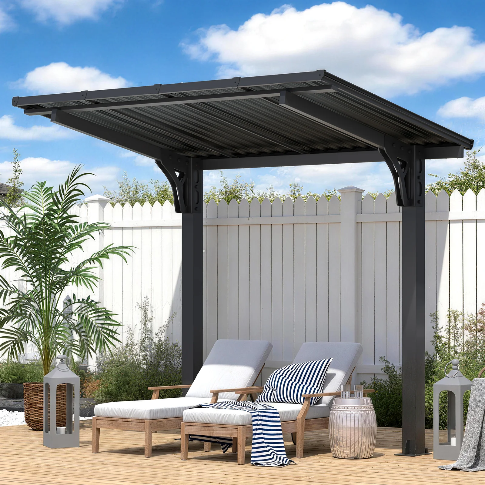 AECOJOY 8' x 5' Lean to Grill Gazebo Hardtop Outdoor Pergola for Patio