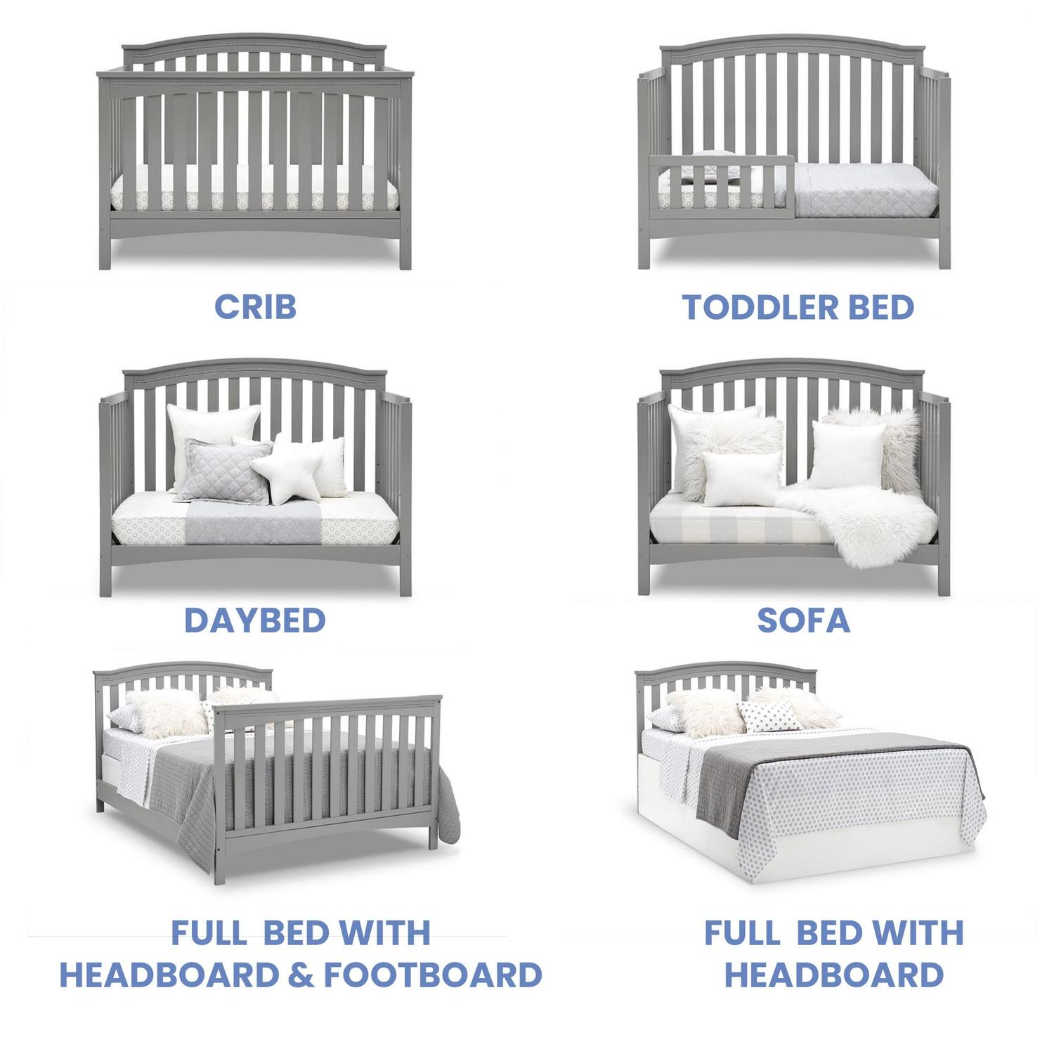 Delta Children Waverly 6 - in - 1 Convertible Baby Crib. Grey