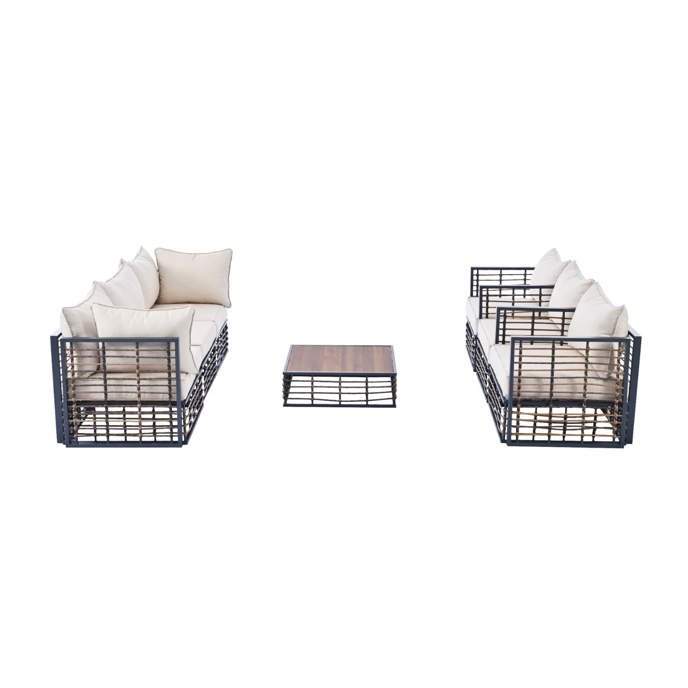 7 Pieces Metal Patio Sectional Furniture Set , Modern Minimalist Rattan Sofa Set with Thick Cushions and Coffee Table, All Weather Outdoor Patio Conversation Sets for Garden, Poolside, Backyard, Gray(Gray) - Image 9
