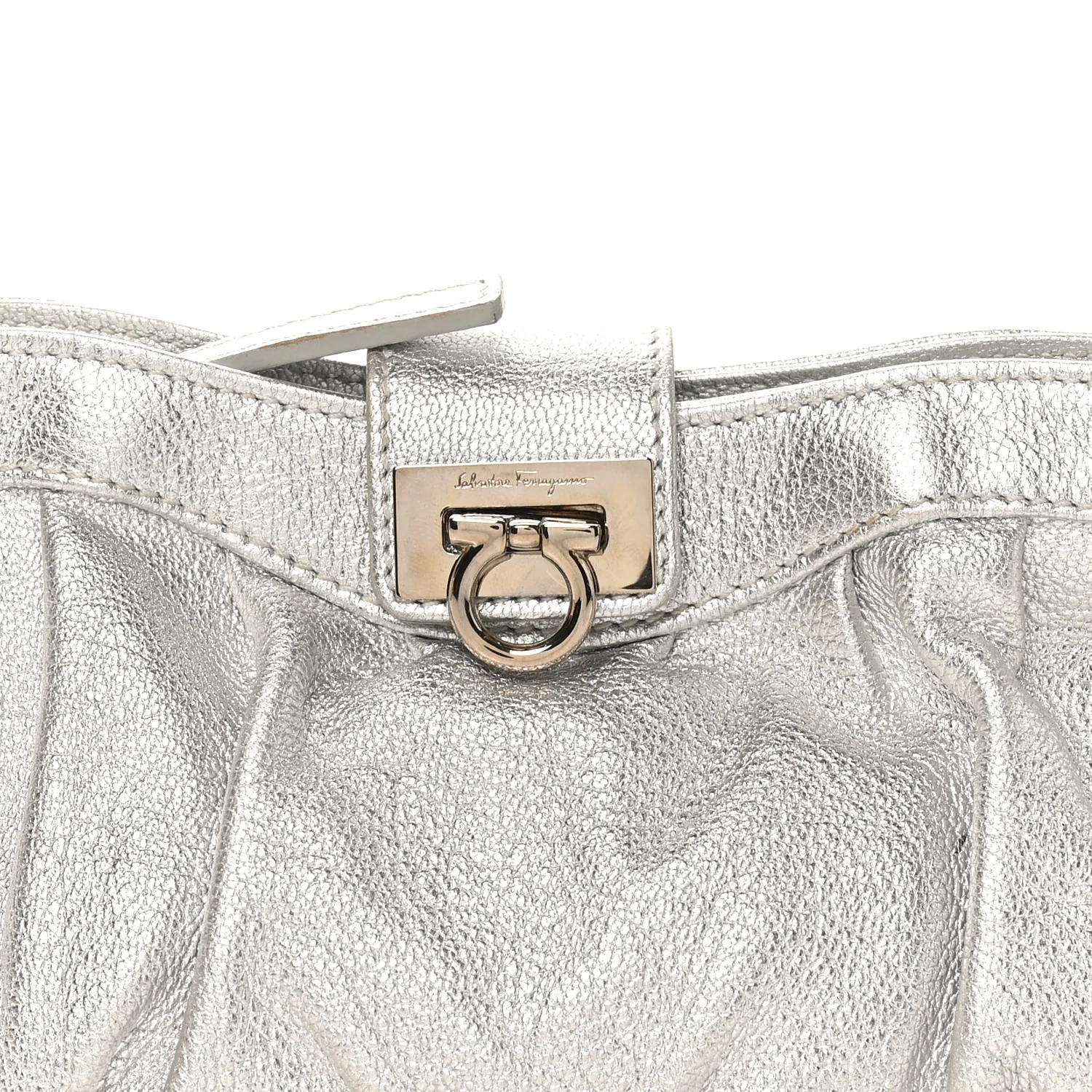 Metallic Calfskin Small Gancini Clutch Silver