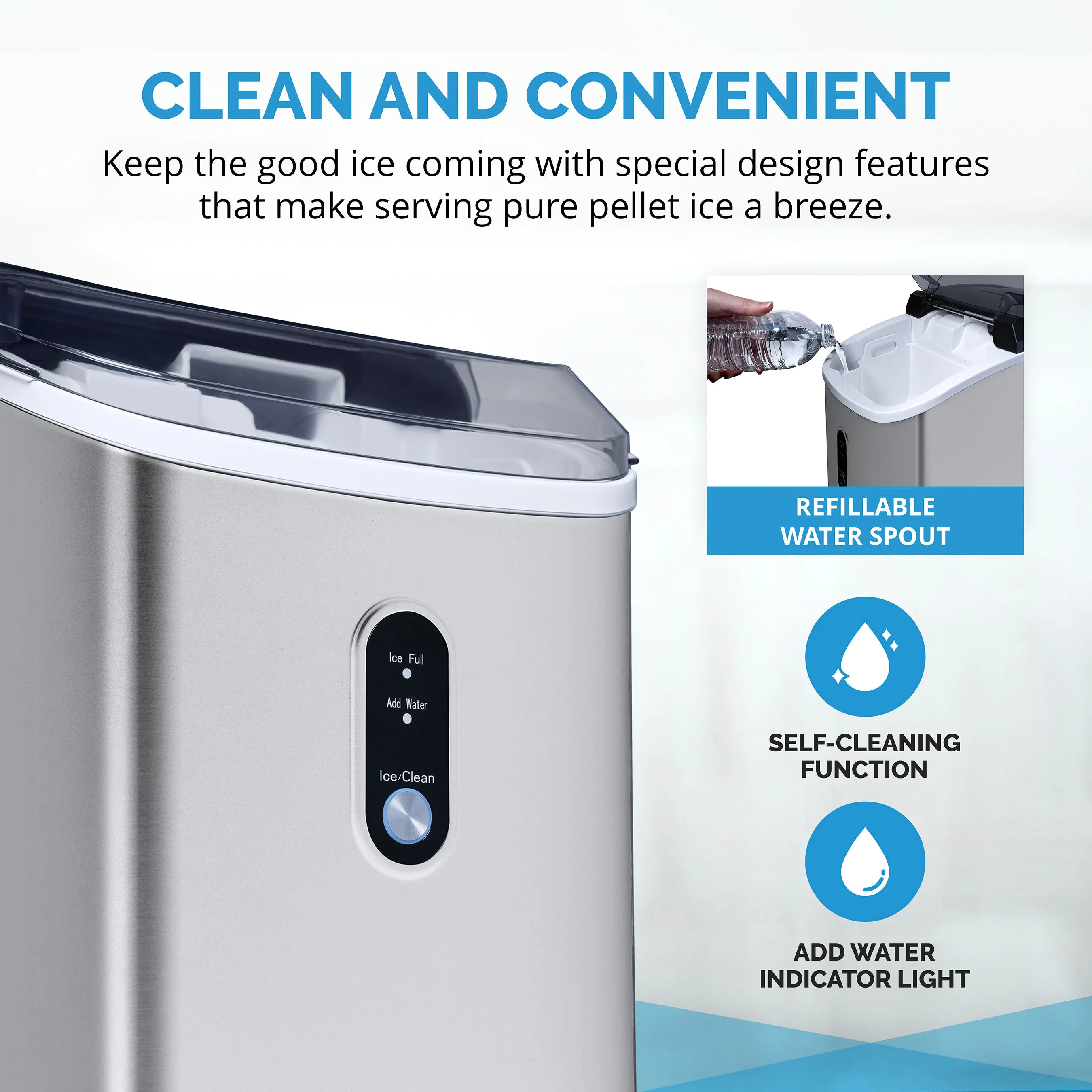 Newair Countertop Nugget Ice Maker in Matte Black or Stainless Steel, 26 lbs/Day