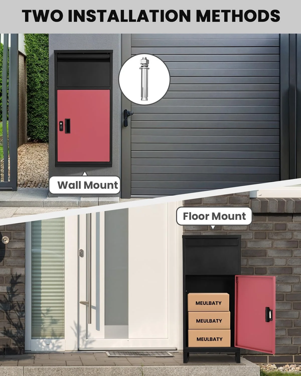 Outside Package Delivery Boxes, 17" x 12" x 34" Large Galvanized Steel Wall and Floor Mount Locking Mailbox, Anti-Theft Delivery Box for Porch, IPX3 Waterproof - Image 7