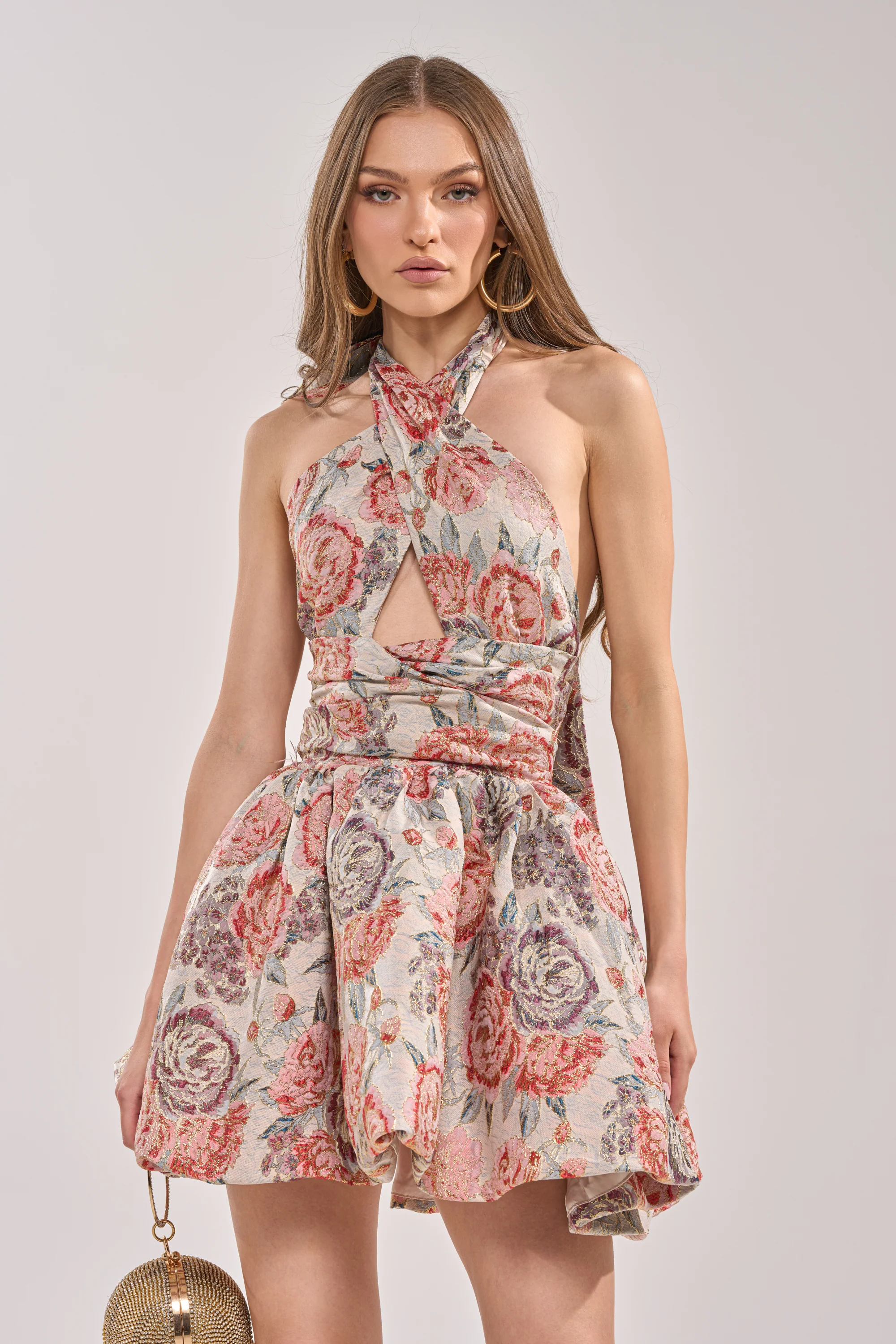PRINT OF THE SEASON BUBBLE MINI DRESS IN BROCADE - Akira Store