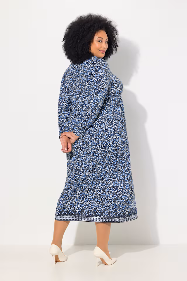 Floral Square Neck Long Sleeve Matte Jersey Dress