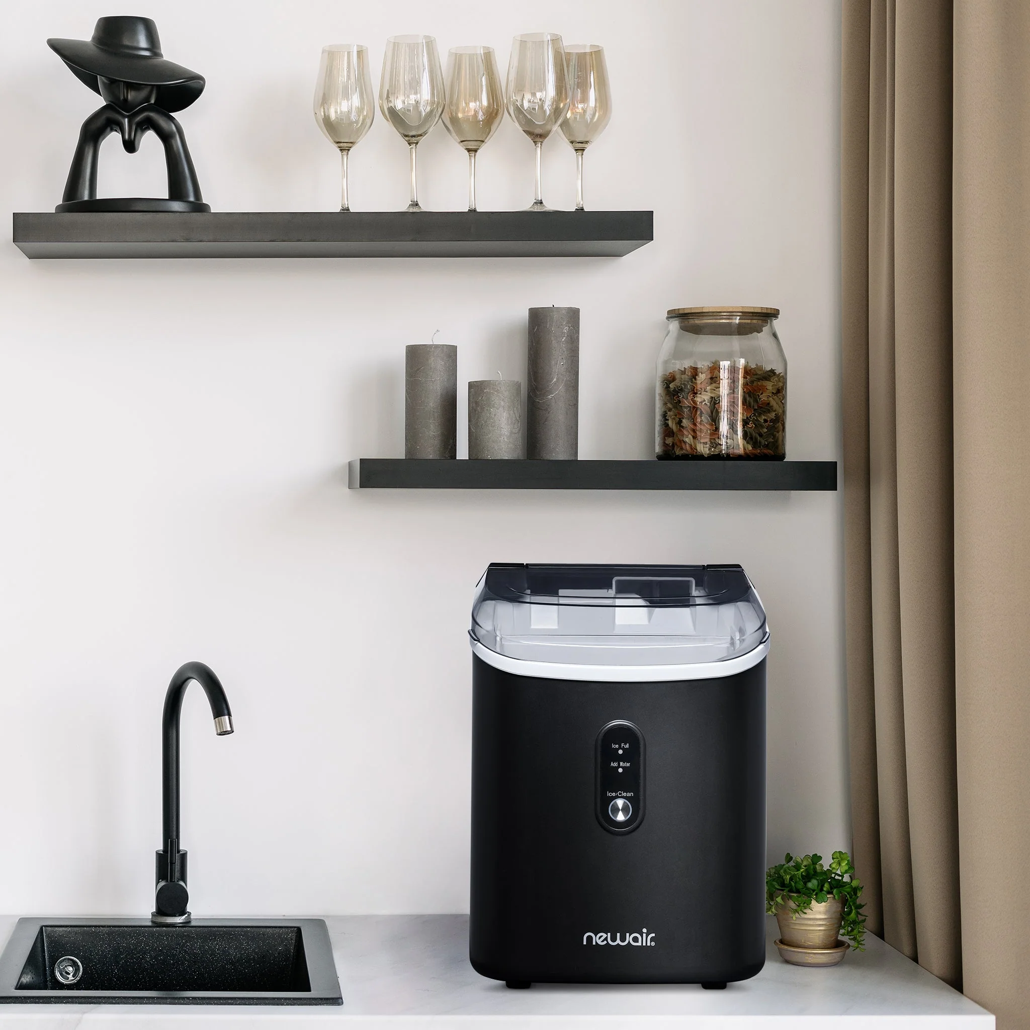 Newair Countertop Nugget Ice Maker in Matte Black or Stainless Steel, 26 lbs/Day