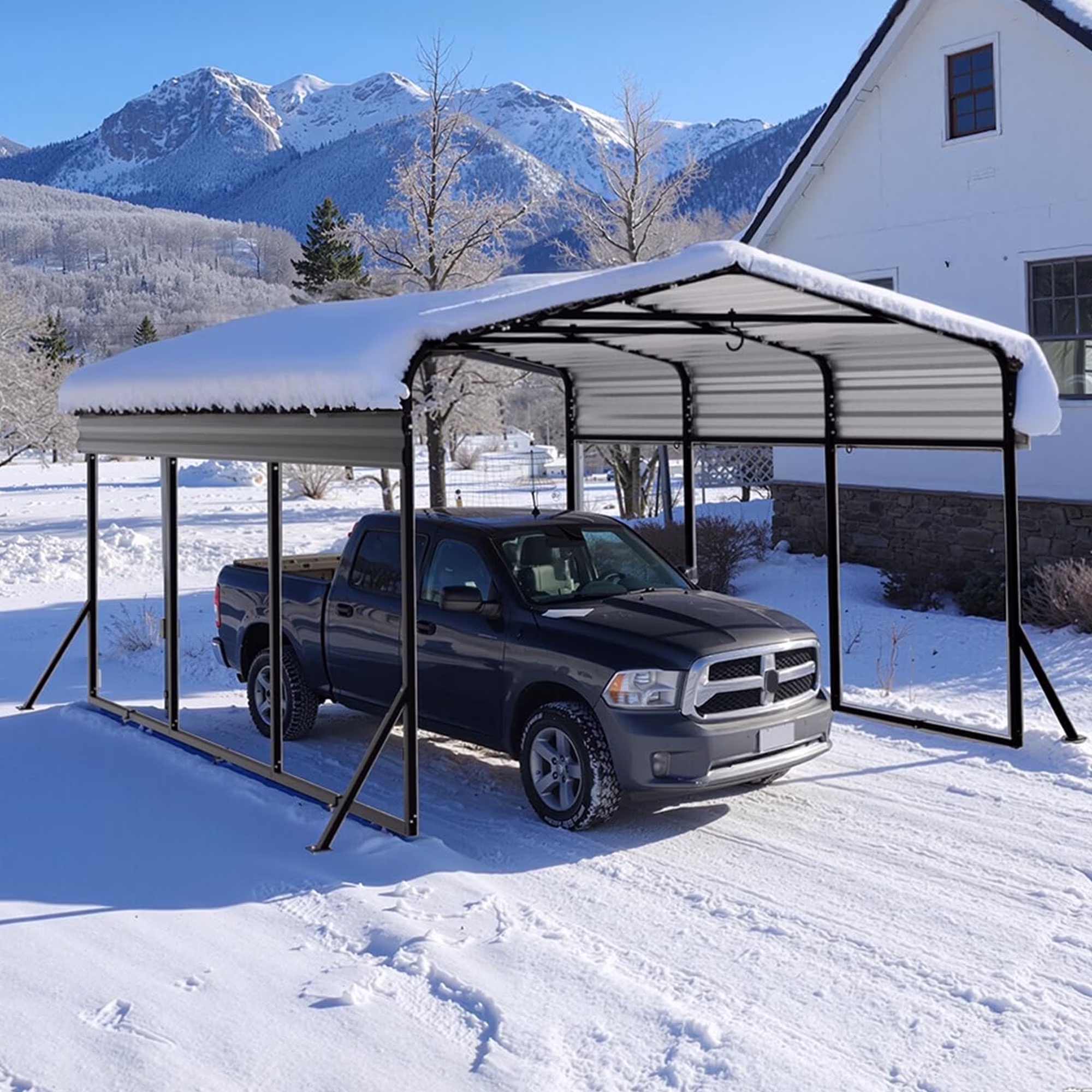 10x15FT Heavy Duty Metal Carport, Outdoor Carport Canopy with Iron Roof, Durable All-Weather Carport for Cars, Trucks, Boats Outdoor Equipment, Easy Quick-Install Assembly(10*15FT)
