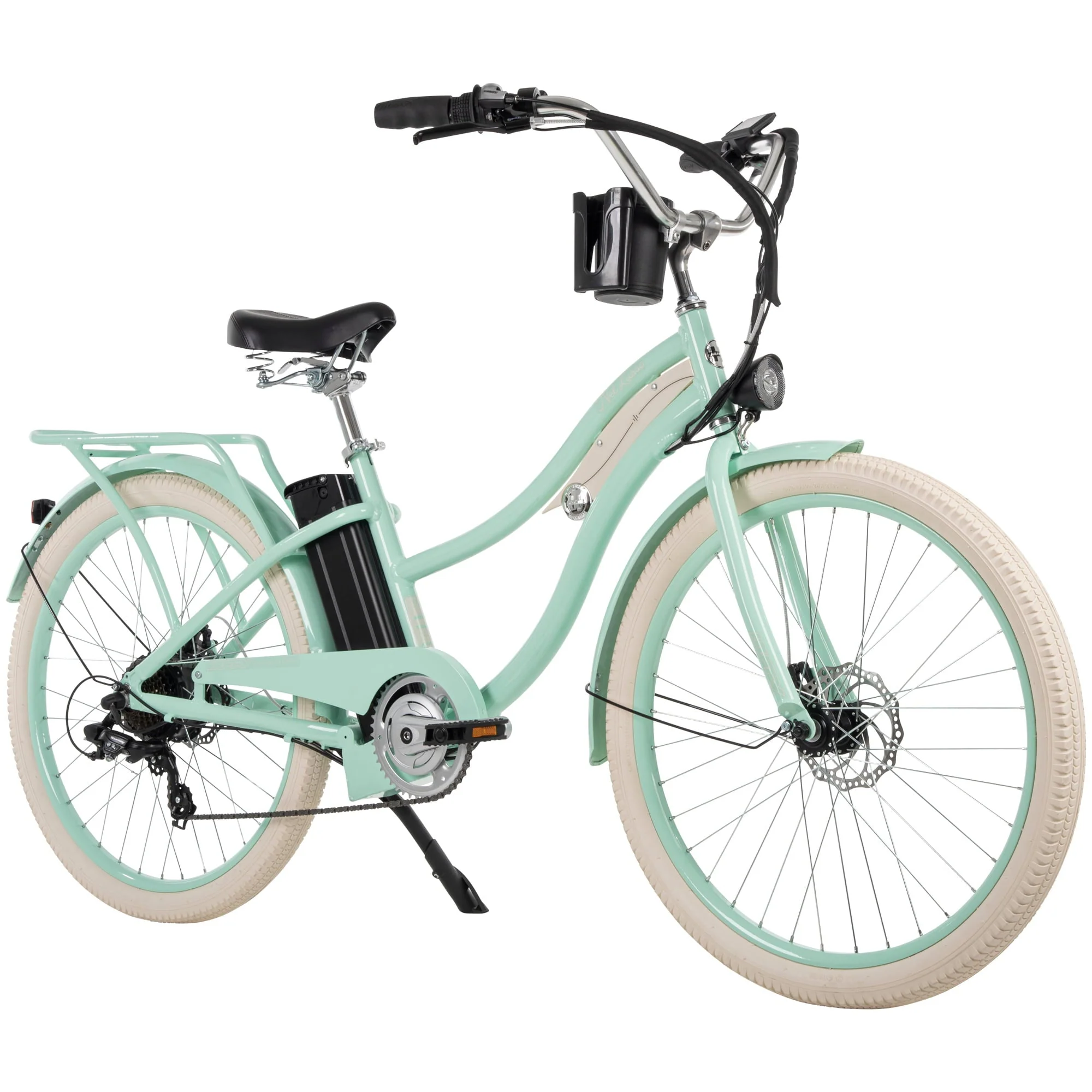 Nel Lusso 26 - Inch 7 - Speed Electric Cruiser Bike with Throttle, Mint Green, 36V, 350W, UL 2849 Compliant, by Huffy