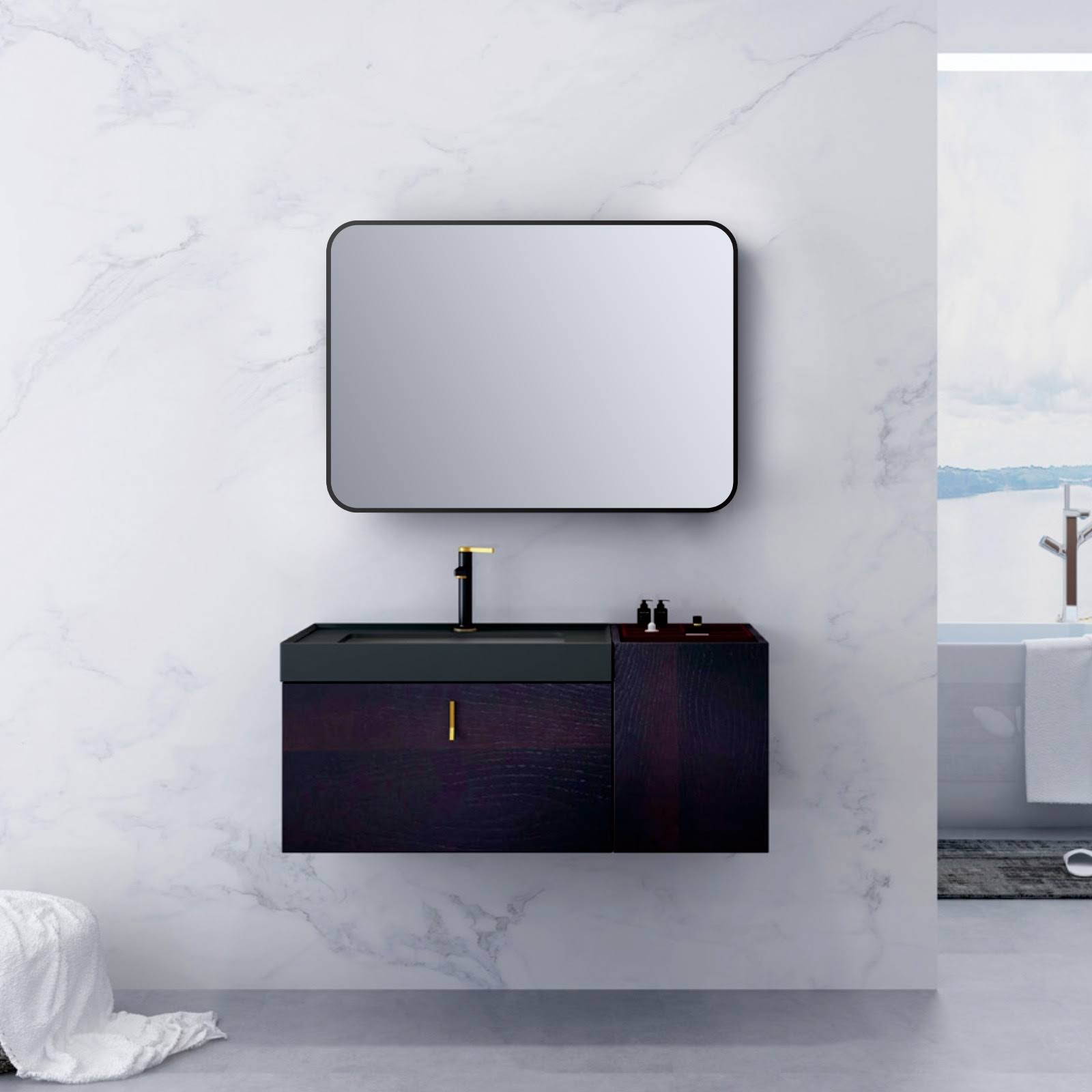 ELLO&ALLO 24 in. W x 36 in. H Rectangular Aluminum Framed Wall Mount Bathroom Vanity Mirror in Black