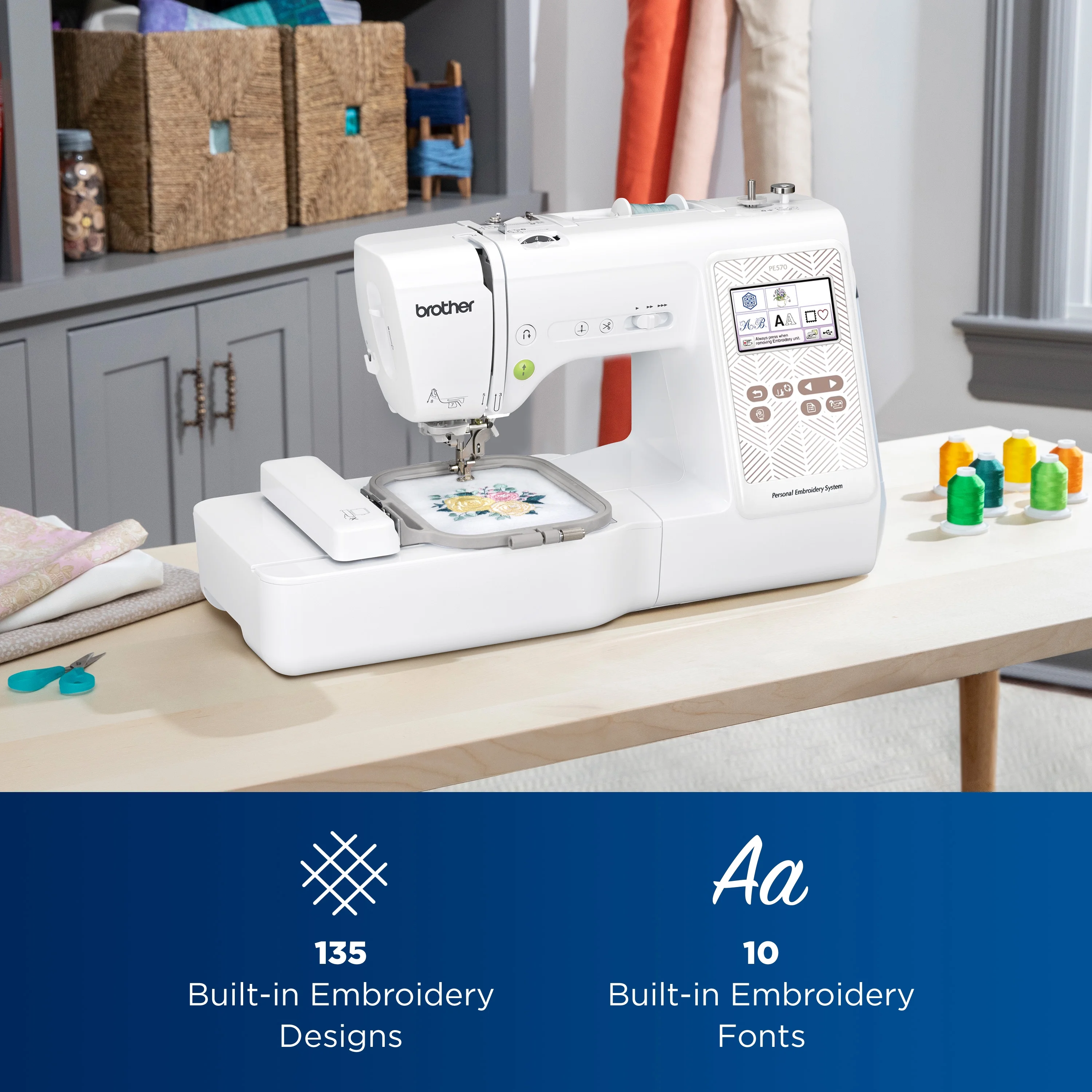 Brother PE570 Embroidery Machine with 135 Built - in Designs, Wireless Connectivity, and Artspira App Integration