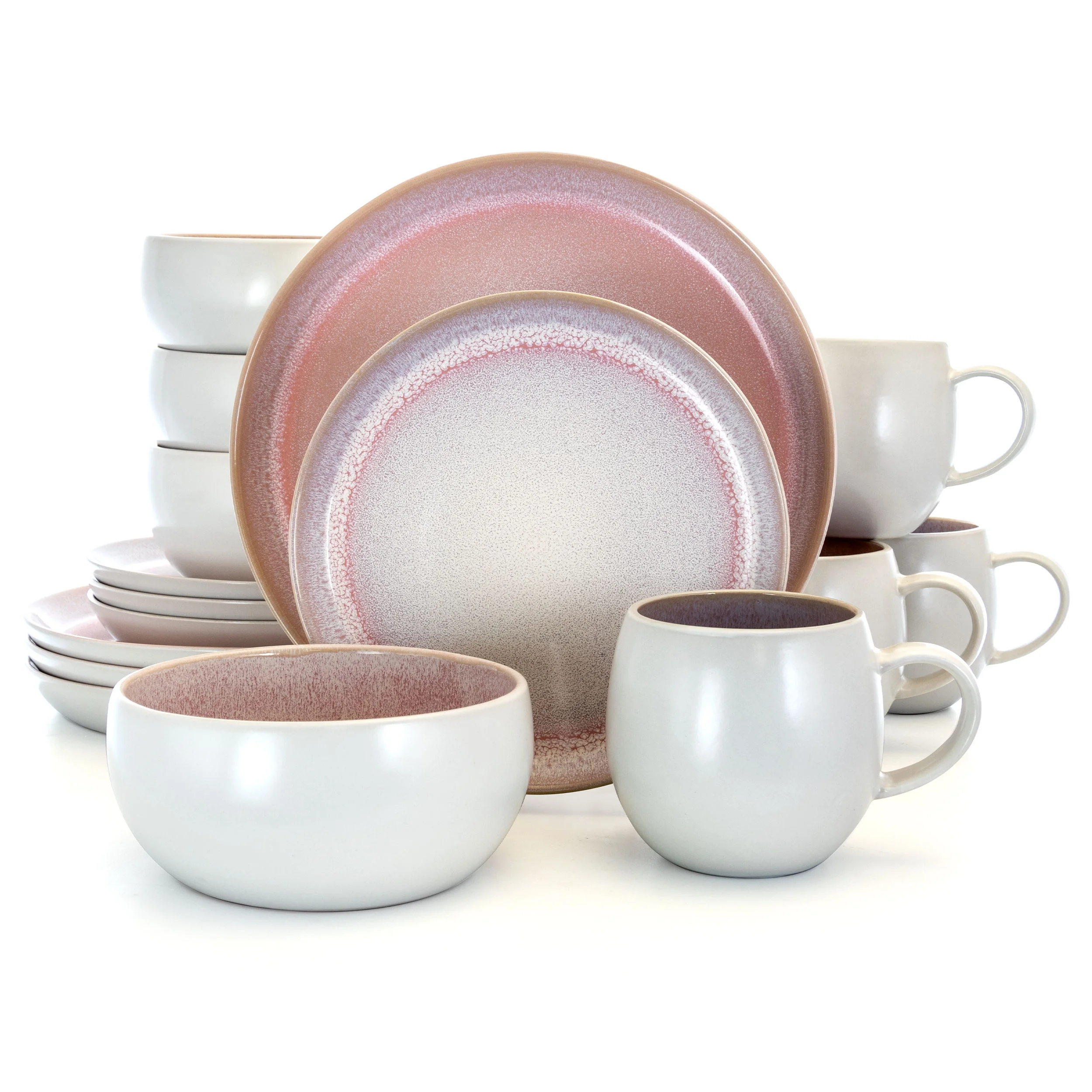 Elama Mocha Mauve 16 Piece Stoneware Dinnerware Set in Purple