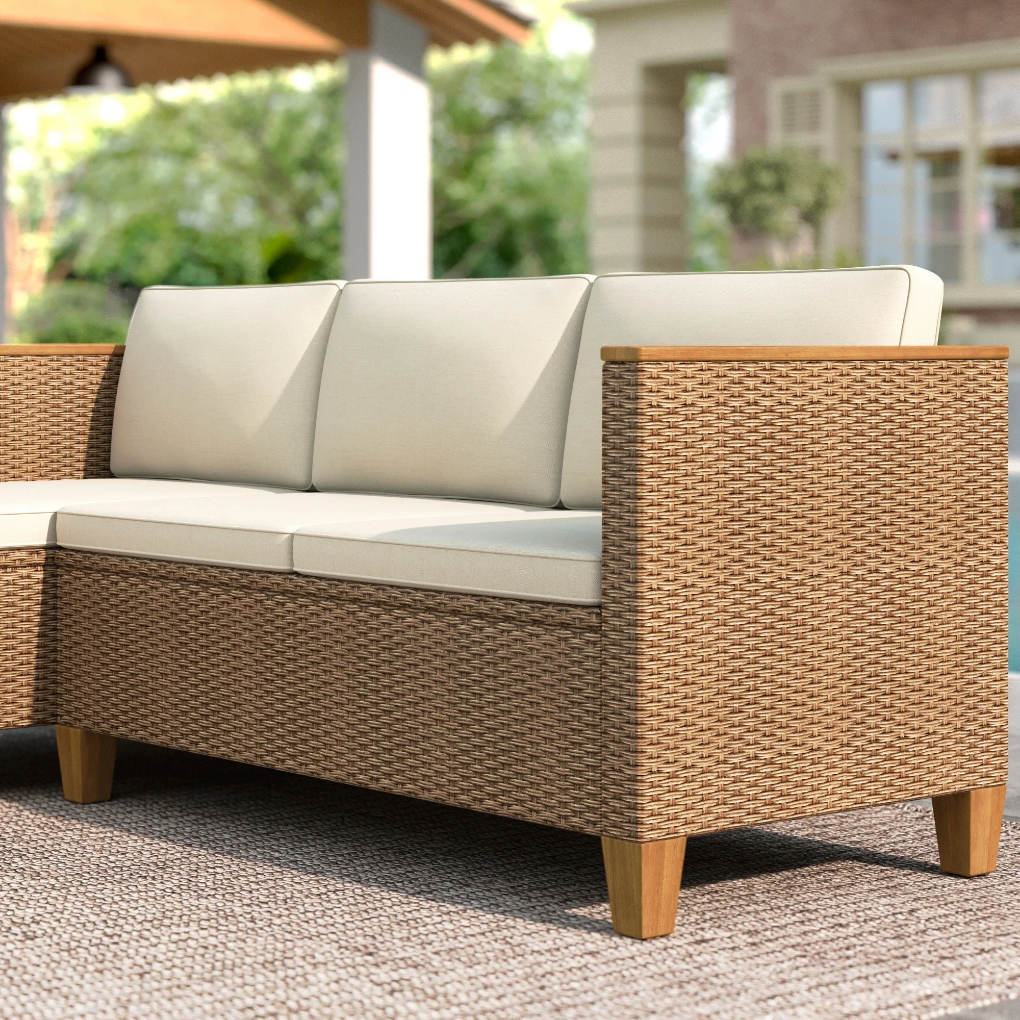 MF Studio 3 - Piece Patio Furniture Conversation Set, All - Weather Wicker Outdoor Sectional Sofa Set with Table & Cushions, Beige