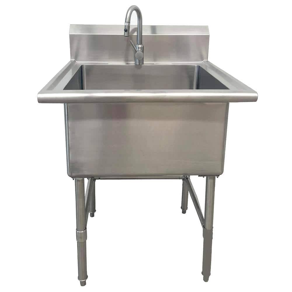 Glacier Bay All-in-One 30 in. Stainless Steel Wall Mount Commercial Utility Kitchen Sink with Faucet. Silver-Instock