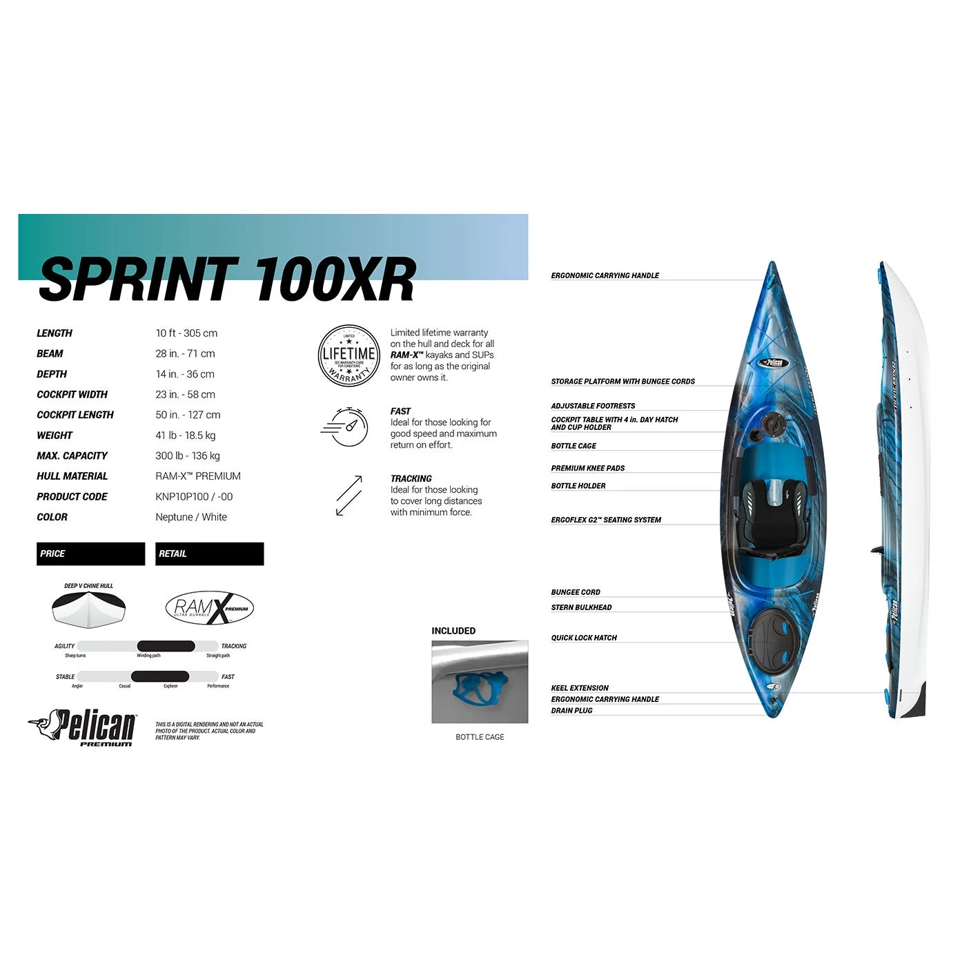 Sprint 100XR Sit In Performance Kayak 10 ft Neptune Image 7