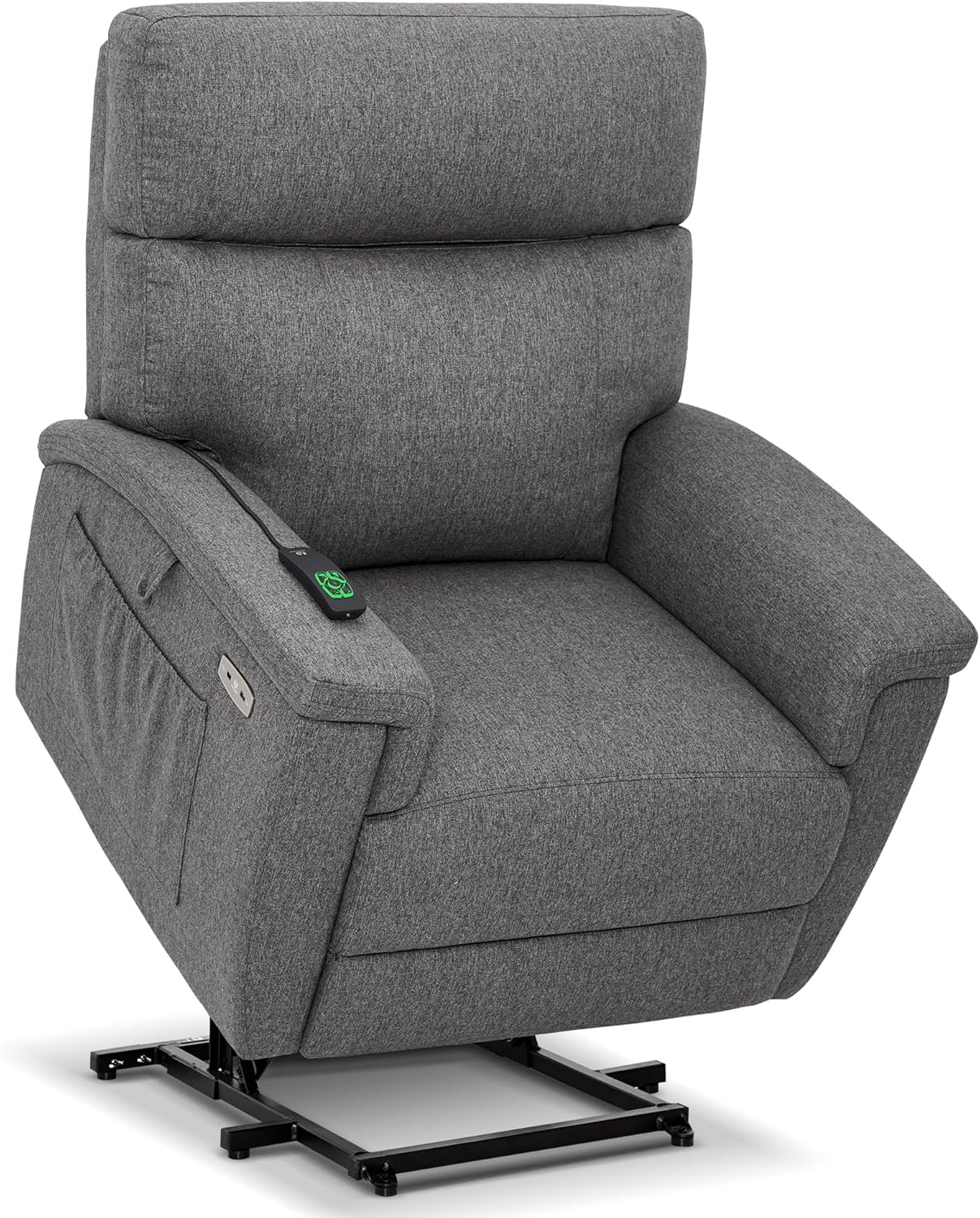 MCombo Power Lift Recliner Chair with Massage and Dual Heating, Adjustable Headrest, Extended Footrest for Elderly People, Fabric R7605 (Dark Grey)