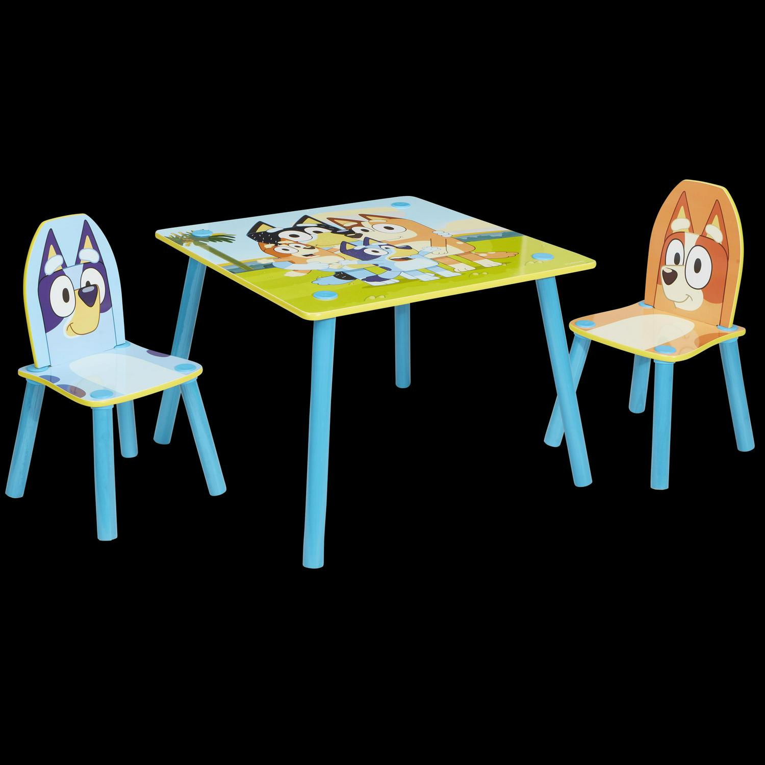 Bluey. Wooden Kids Table and 2 Chairs Set. 23.2 x 23.2 x 17.1 in Bluey and Bingo Chairs. Preschool. 18 M+