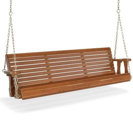 VINGLI 880 lbs Patio Wooden Porch Swing for Outdoors, 5 ft Brown, Size: 5'