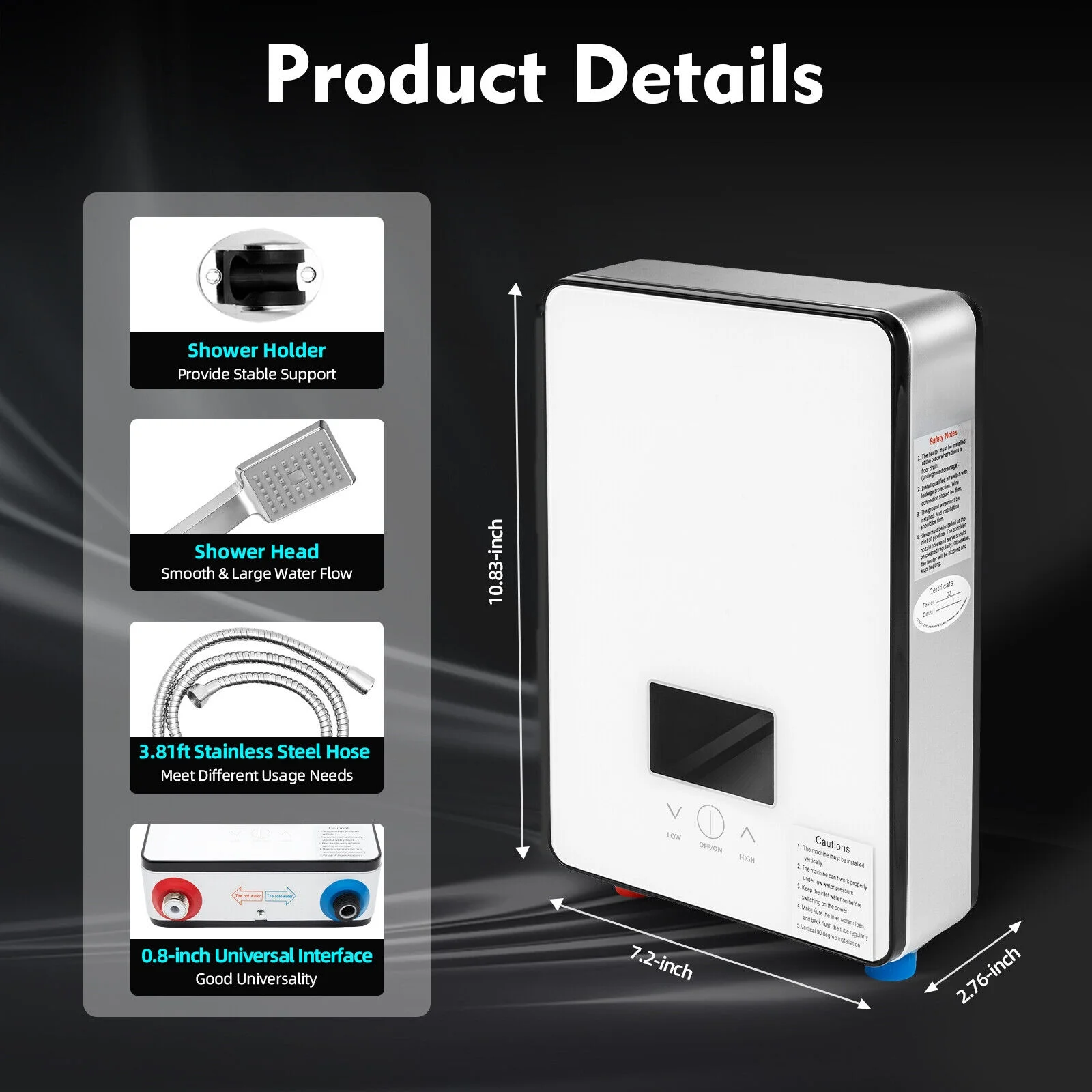 4500W Whole House Electric Water Heater Tankless Instant Water Heater with Shower Head 110V 30 - 55