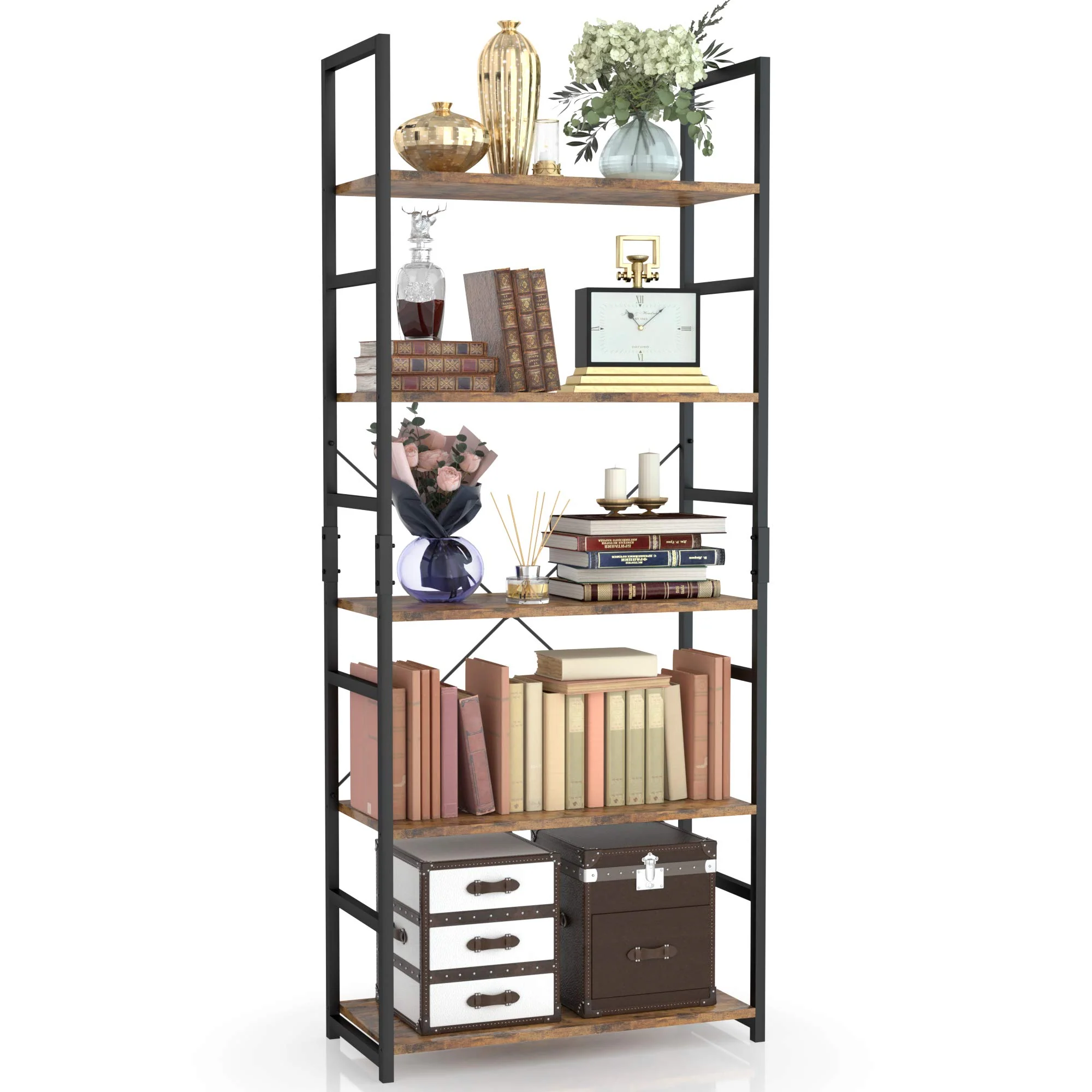 NUMENN 5 Tier Bookshelf. Tall Bookcase Shelf Storage Organizer