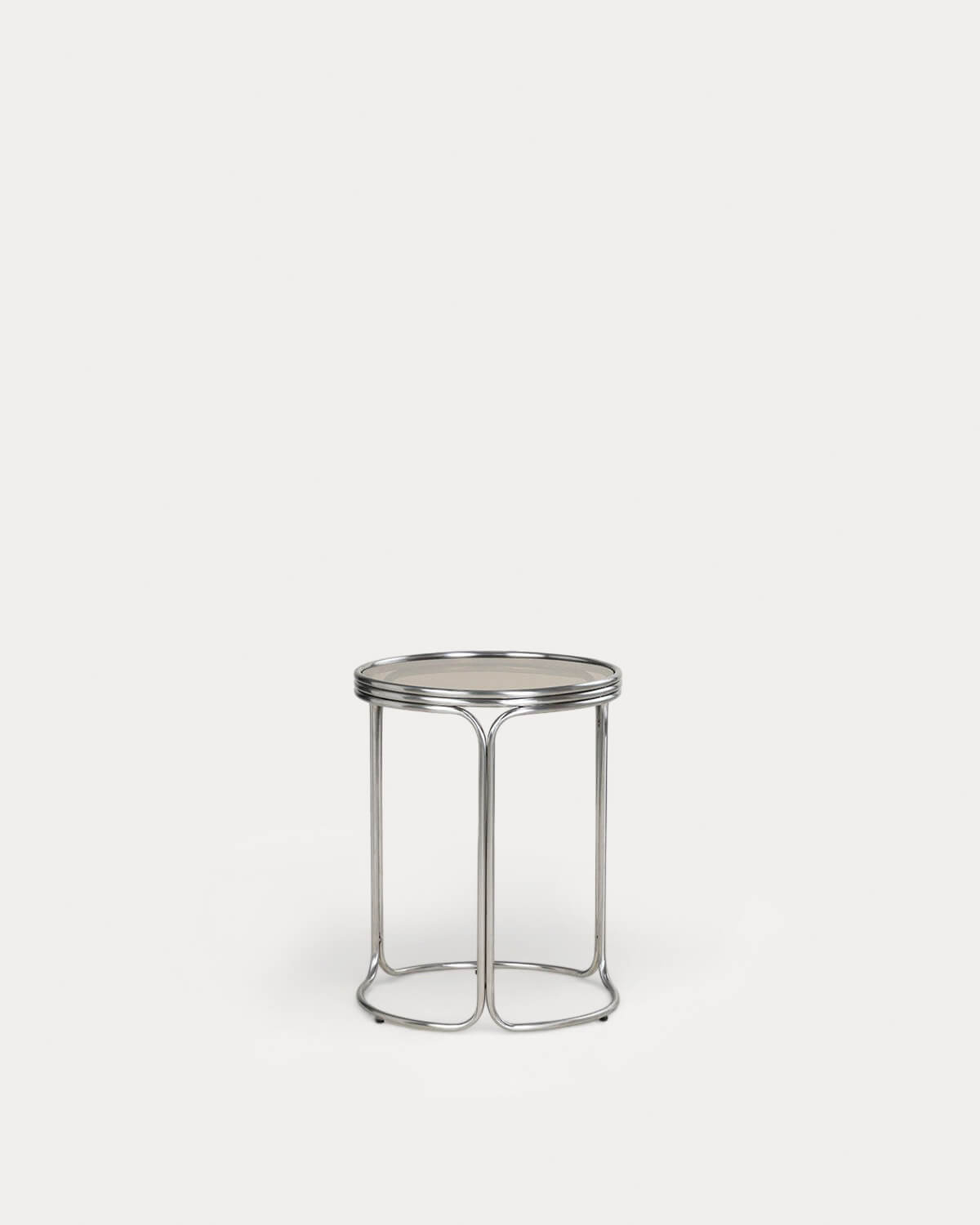 Massia - Mesa Auxiliar Redonda de Metal y Cristal Templado (Ø40 cm) Massia