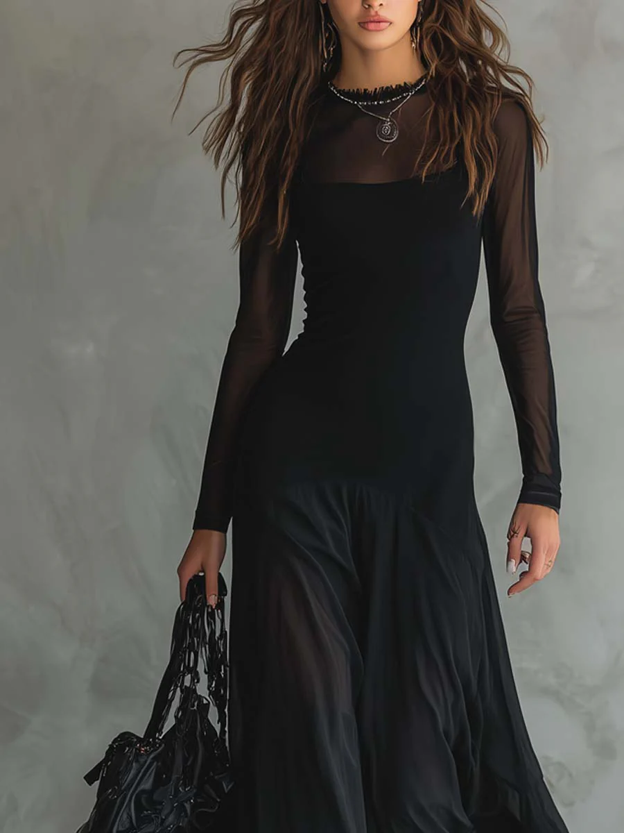 Neroa | Robe Maxi Loose-fit en Tulle Noir