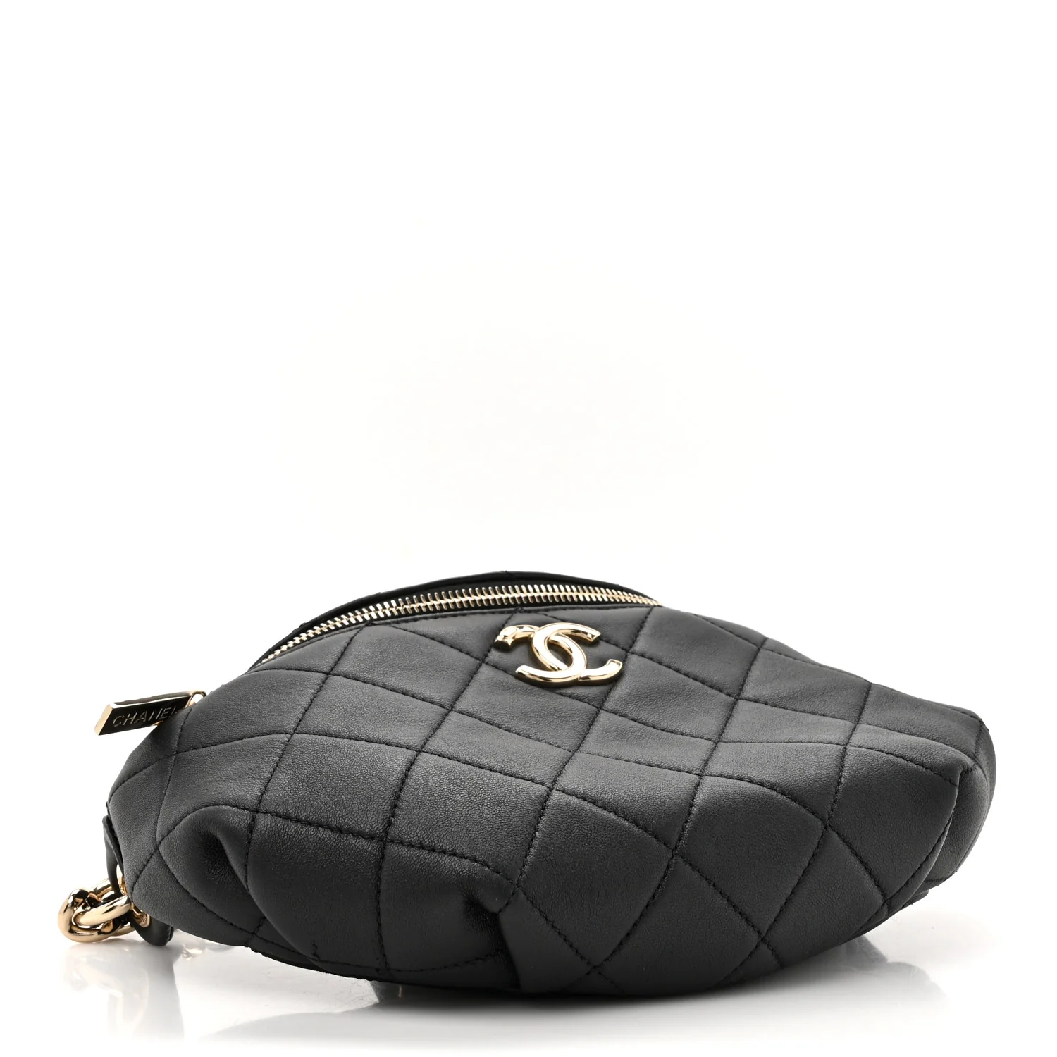 Lambskin Quilted Resin Bi-Color Waist Bag Fanny Pack Black