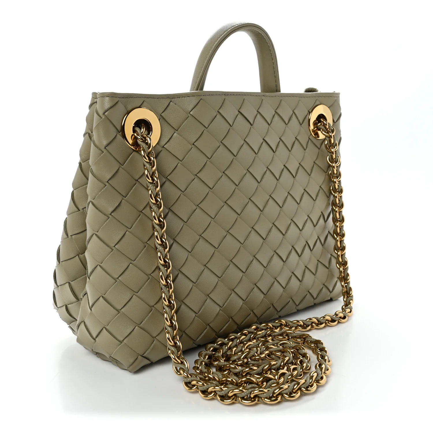 Nappa Intrecciato Small Andiamo With Chain Shoulder Bag Travertine