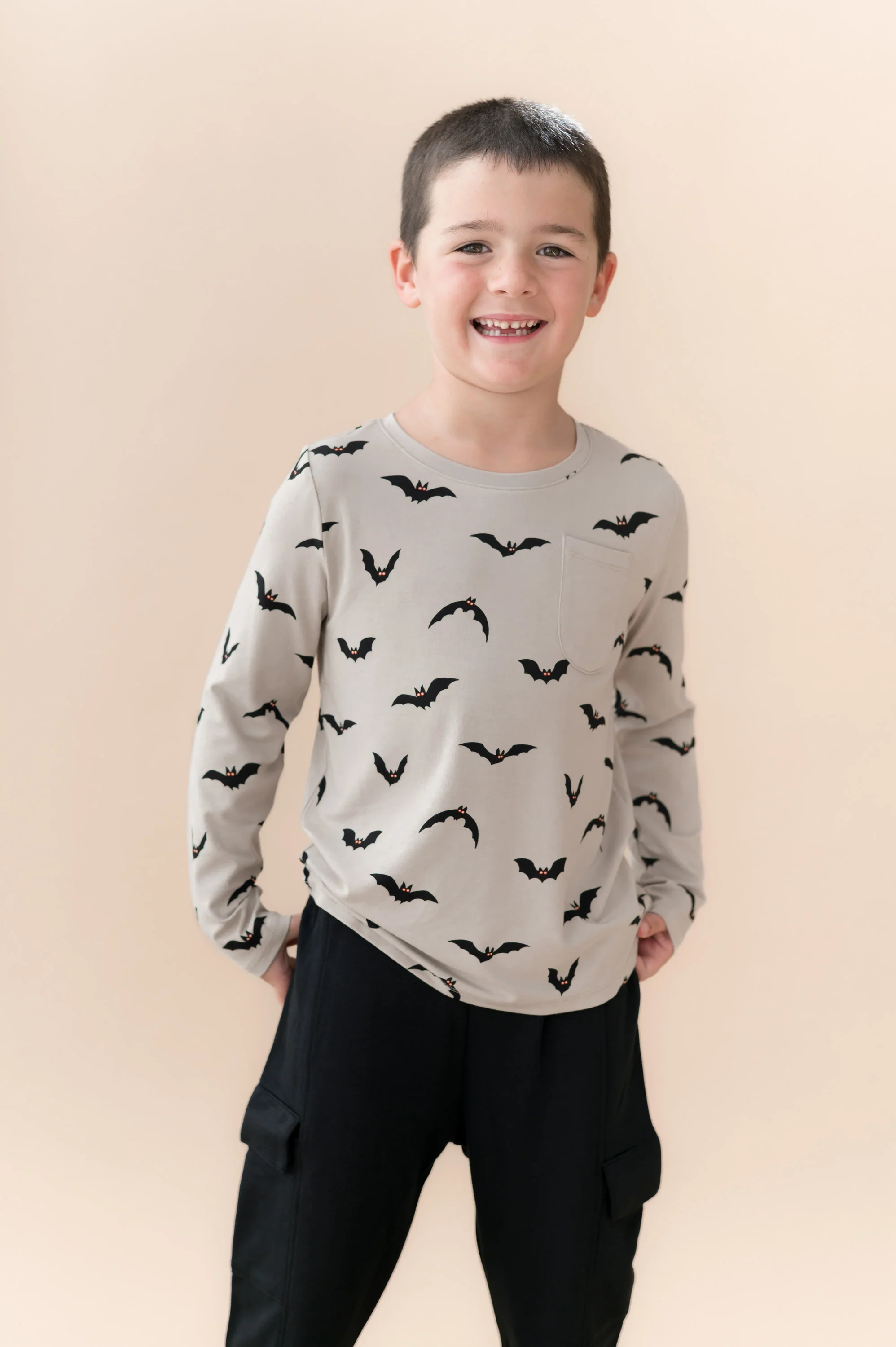 Long Sleeve Toddler Crew Neck Tee in Bats