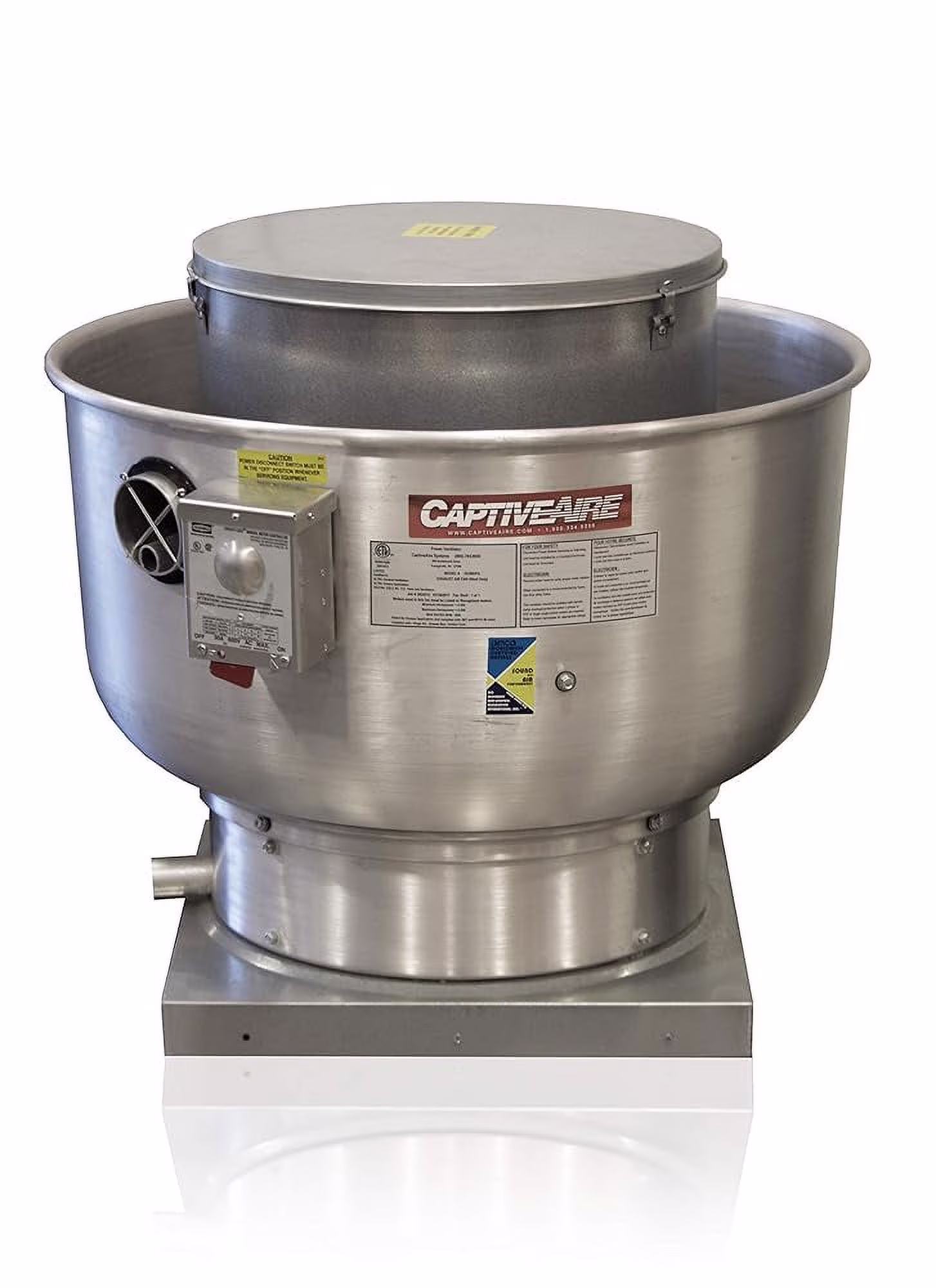 Restaurant Canopy Hood Grease Rated Exhaust Fan- High Speed Direct Drive Centrifugal Upblast Exhaust Fan with speed control- 19" Fan Base, 0.180 HP 115 Volt Single Phase Motor, 100-500 CFM (DU12HFA)(DU12HFA) - Image 4