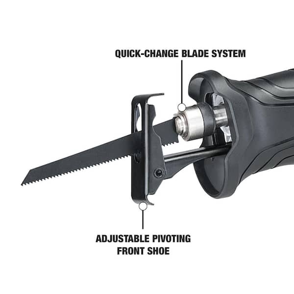 7.5 Amp Variable Speed Reciprocating Saw with Wood/Metal Cutting Blades. Quick Change and Adjustable Pivot Shoe