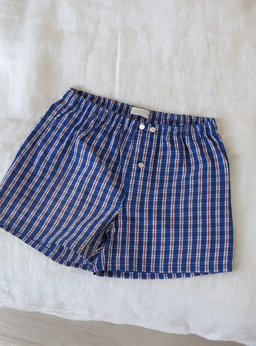 Caleçon homme en coton carreaux bleu indigo