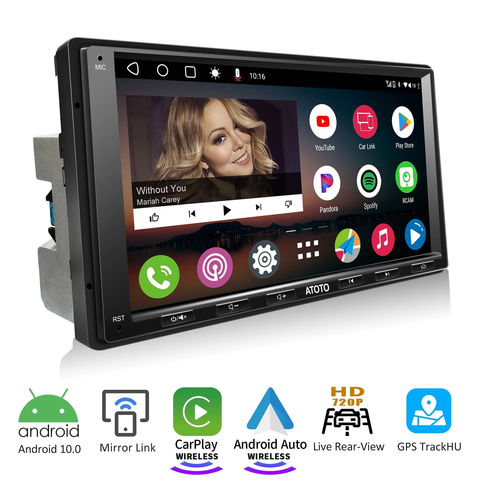 7inch Touchscreen Car Stereo Head Unit,A6PF Double Din Wireless Apple CarplayWireless Android Auto with GPS Tracker,HD Camera Input