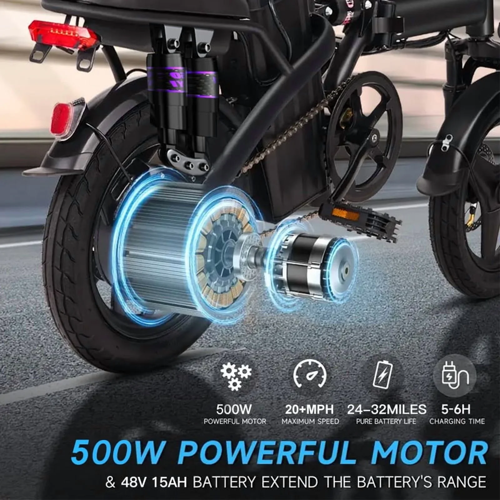 Folding Electric Bike for Adults, 500W 20MPH 32miles, 48V 15AH Removable Battery, Small City Commuting E - Bike with Full Suspension, LCD Display