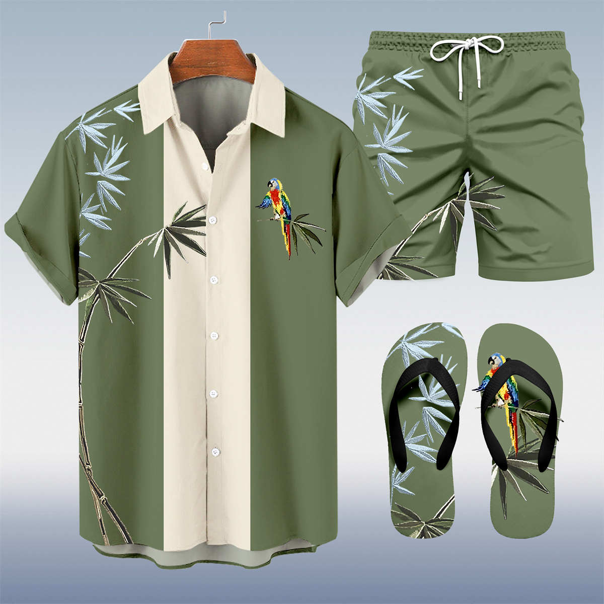Ensemble trois pièces pour homme, chemise imprimée « Vacances à Hawaï » 053