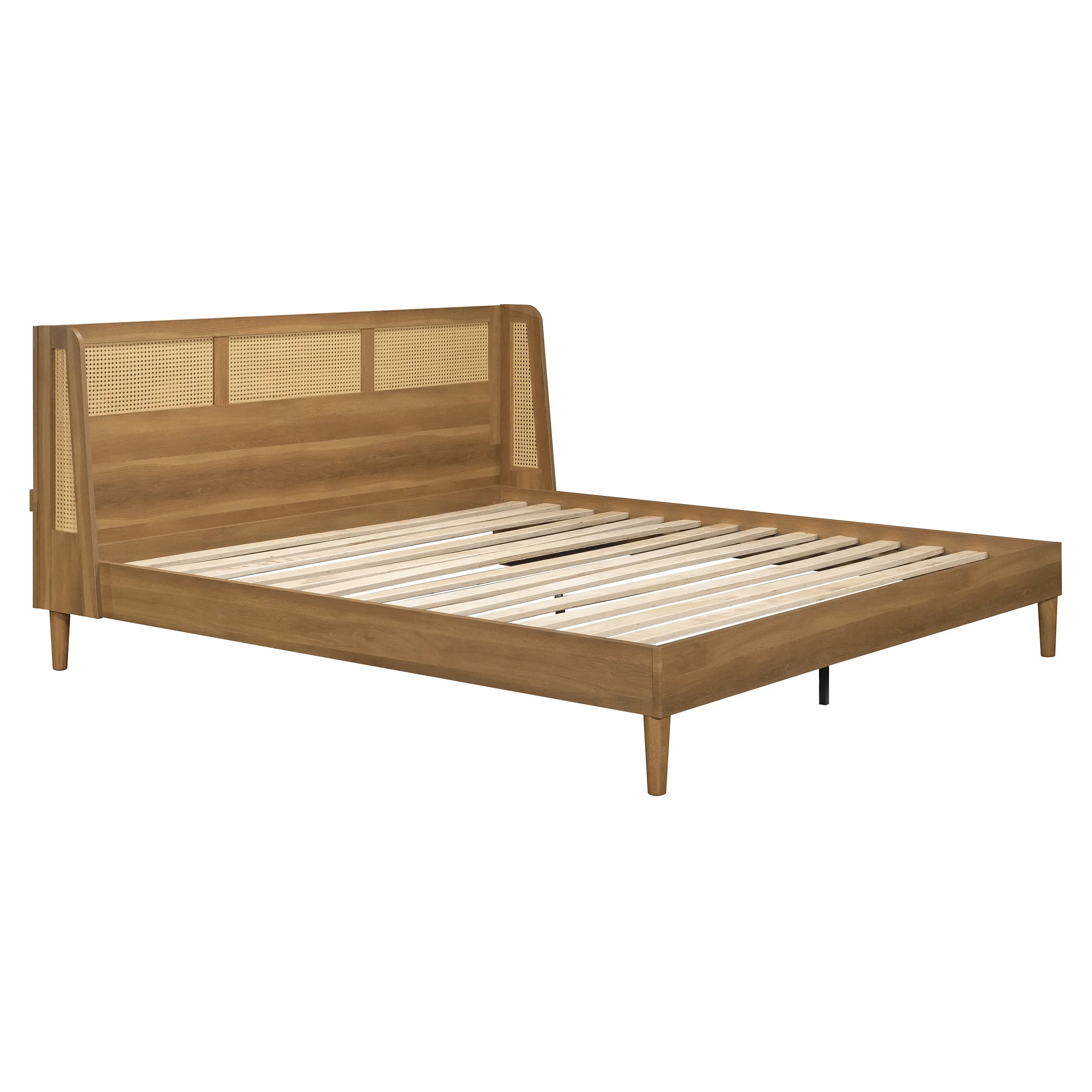 Better Homes & Gardens Springwood Caning King Platform Bed With Headboard, Light Honey Finish