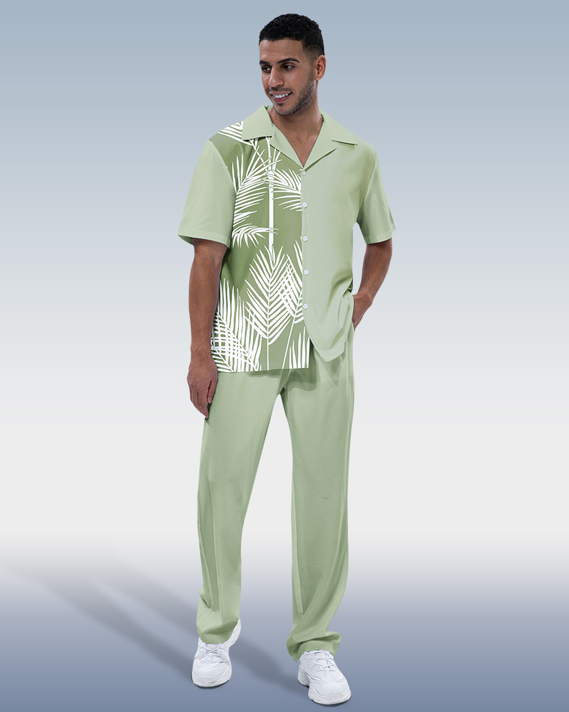 Combinaison de randonnée à manches courtes pour homme Suitmens, imprimé feuilles vertes