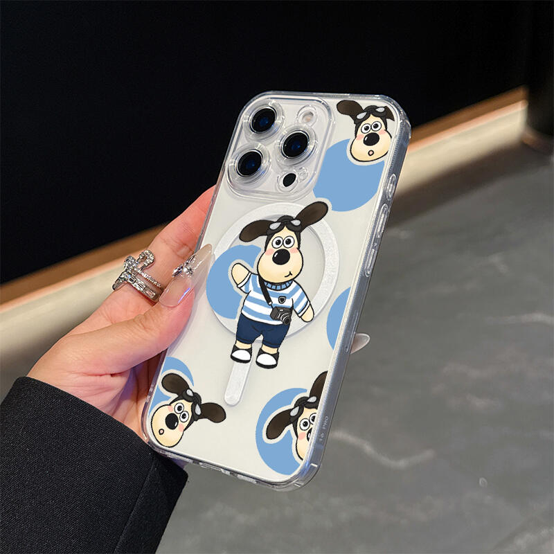 Cute Pilot Puppy Transparent Magnetic iPhone Case, compatible with MagSafe, transparent acrylic protective case, cartoon puppy print design, lightweight and portable, suitable for all iPhone 11-17 series - wanlinfang