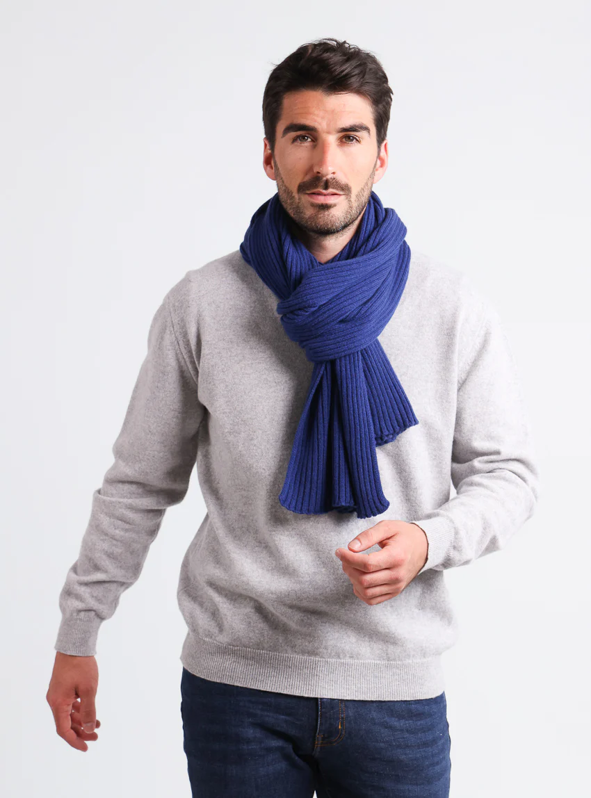 Écharpe homme cachemire et laine bleu