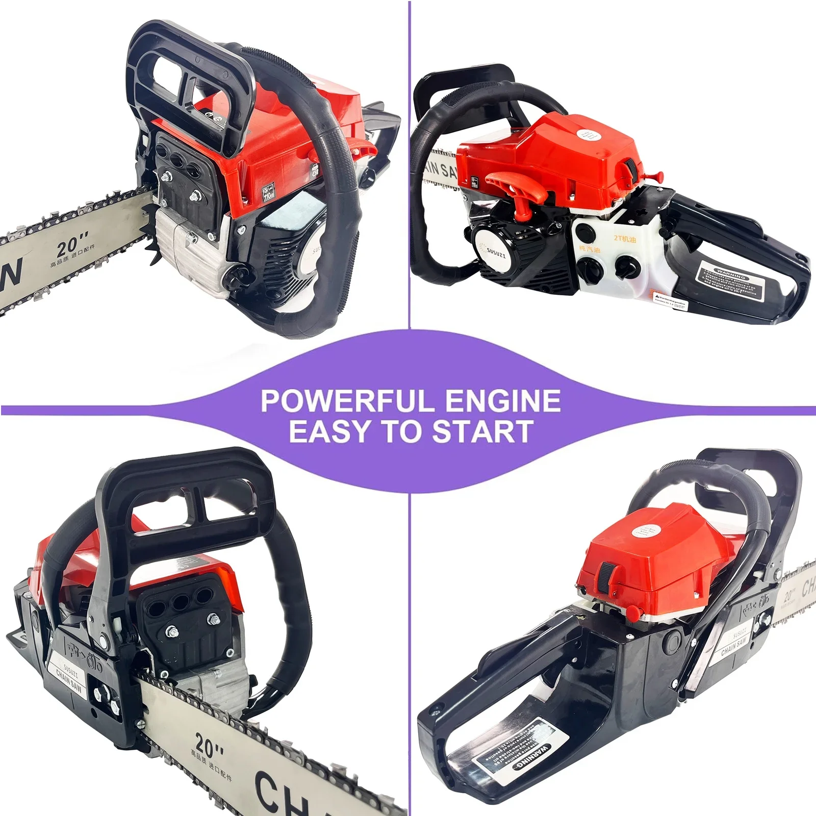 SUSUZI 20-inch Gas Chainsaw, 58CC 2-Stroke Engine, Auto Oiling & Fuel Mixing, Portable Cordless Chainsaw for Wood Cutting, Tree Trimming, Farm, Garden, and Ranch Use