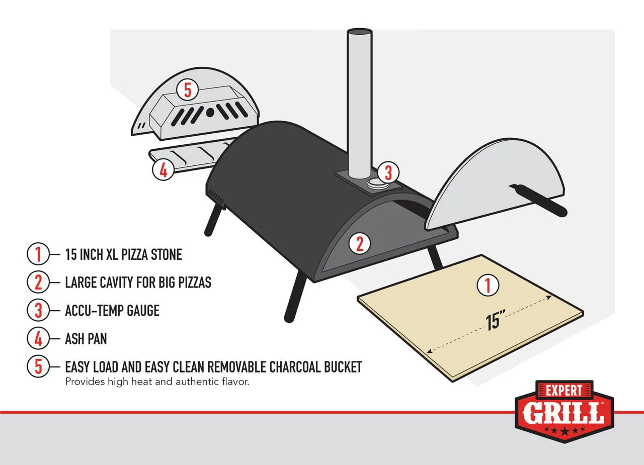 Expert Grill 15" Charcoal Pizza Oven, Black Image 4