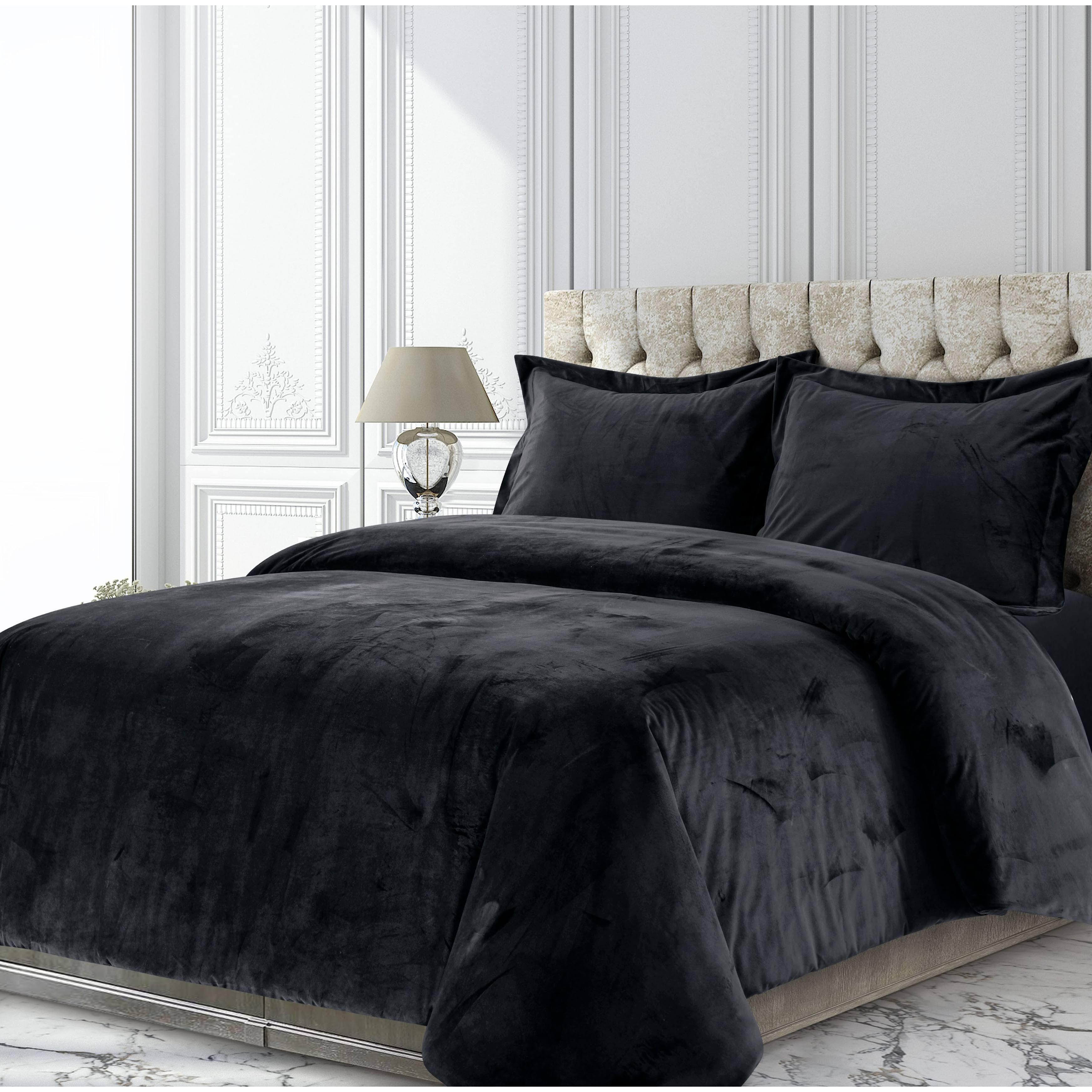 Tribeca Living Venice Velvet Oversized Duvet Set - Black - Queen