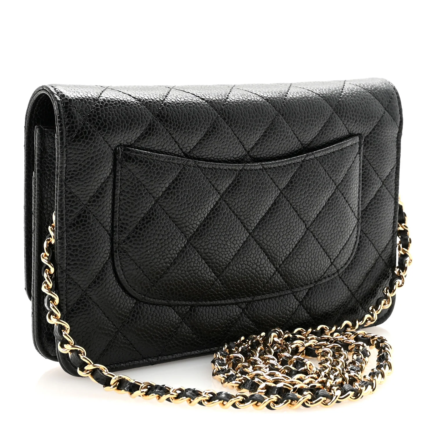 Caviar Quilted Wallet on Chain WOC Black