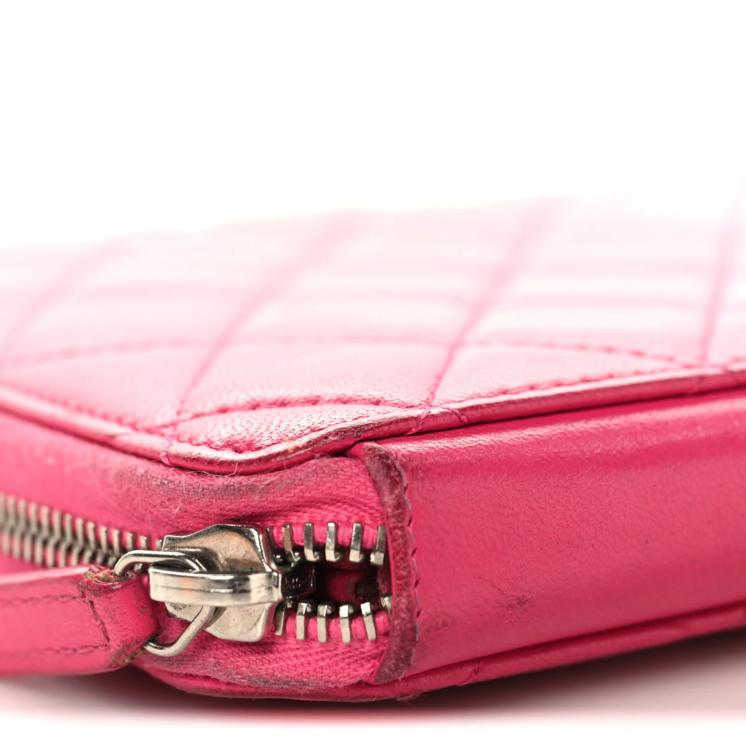 Lambskin Quilted Large Zip Around Organizer Wallet Pink