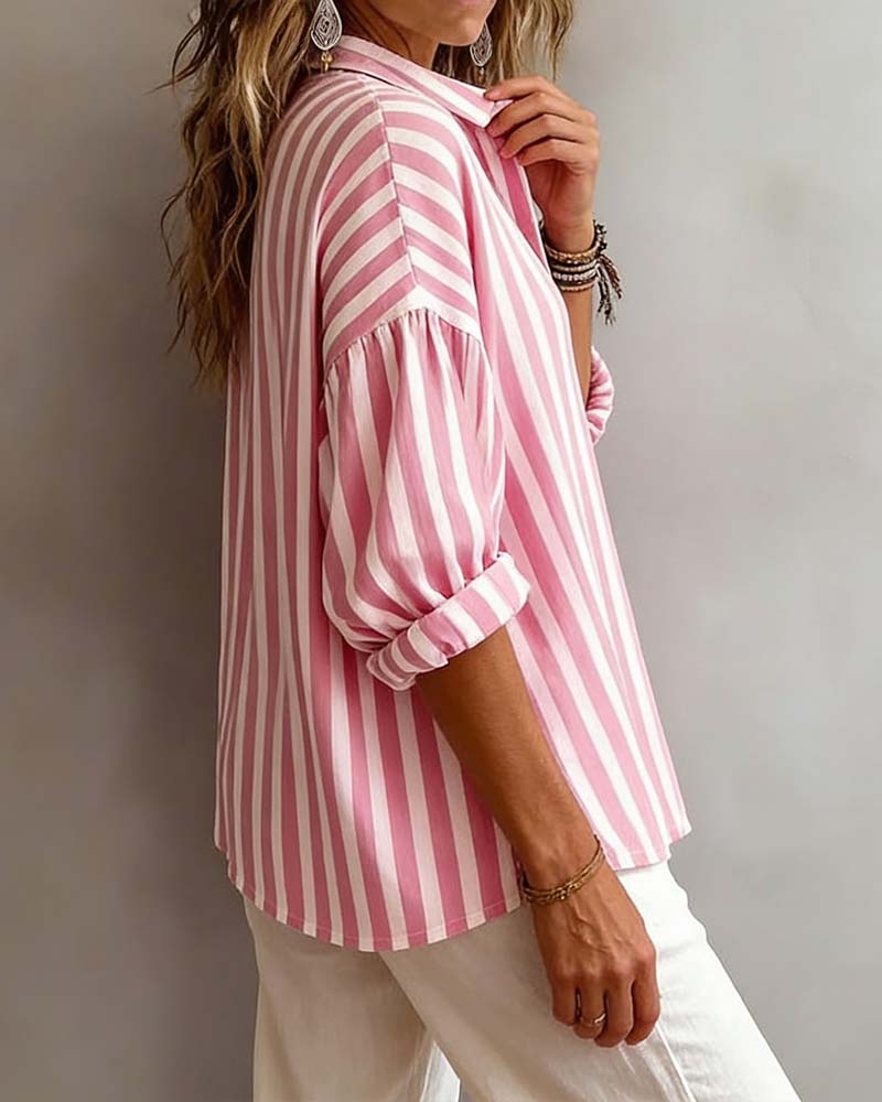 Blouse décontractée rayée à col chemise