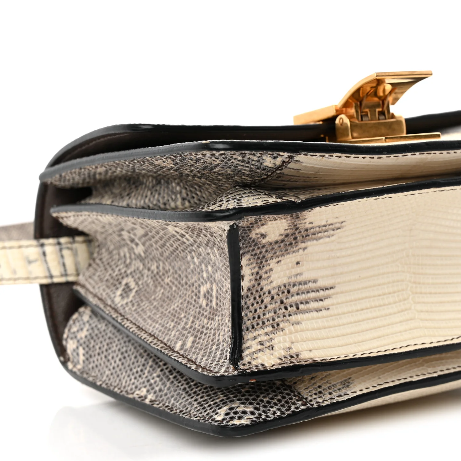 Lizard Small Classic Box Flap Bag Natural